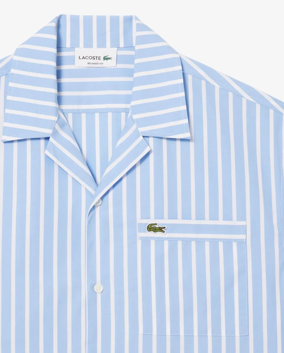 LACOSTE Relaxed Fit Striped Short Sleeved Shirt Blue