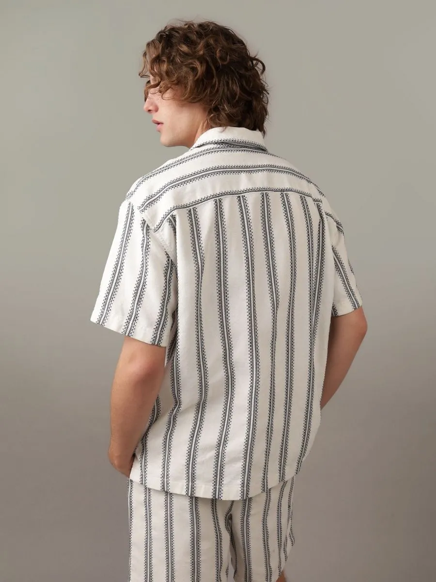 AMERICAN EAGLE MEN IAGO DOBBY SS OVERSIZED CAMP COLLAR IAGO DOBBY SHIRT 113 ORIGINAL