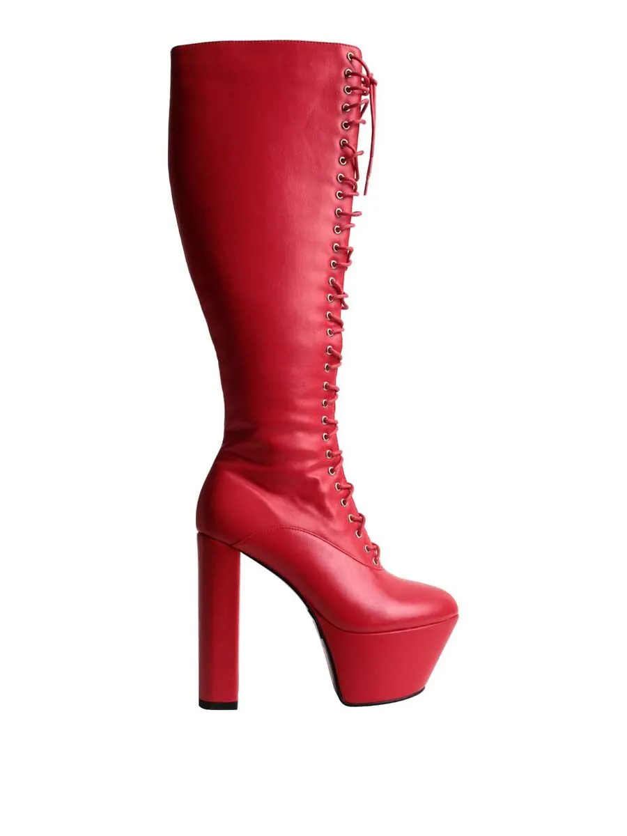 VILLAINS SF HANNAH Platform Knee High Boots In Red RED Size - 36 EU