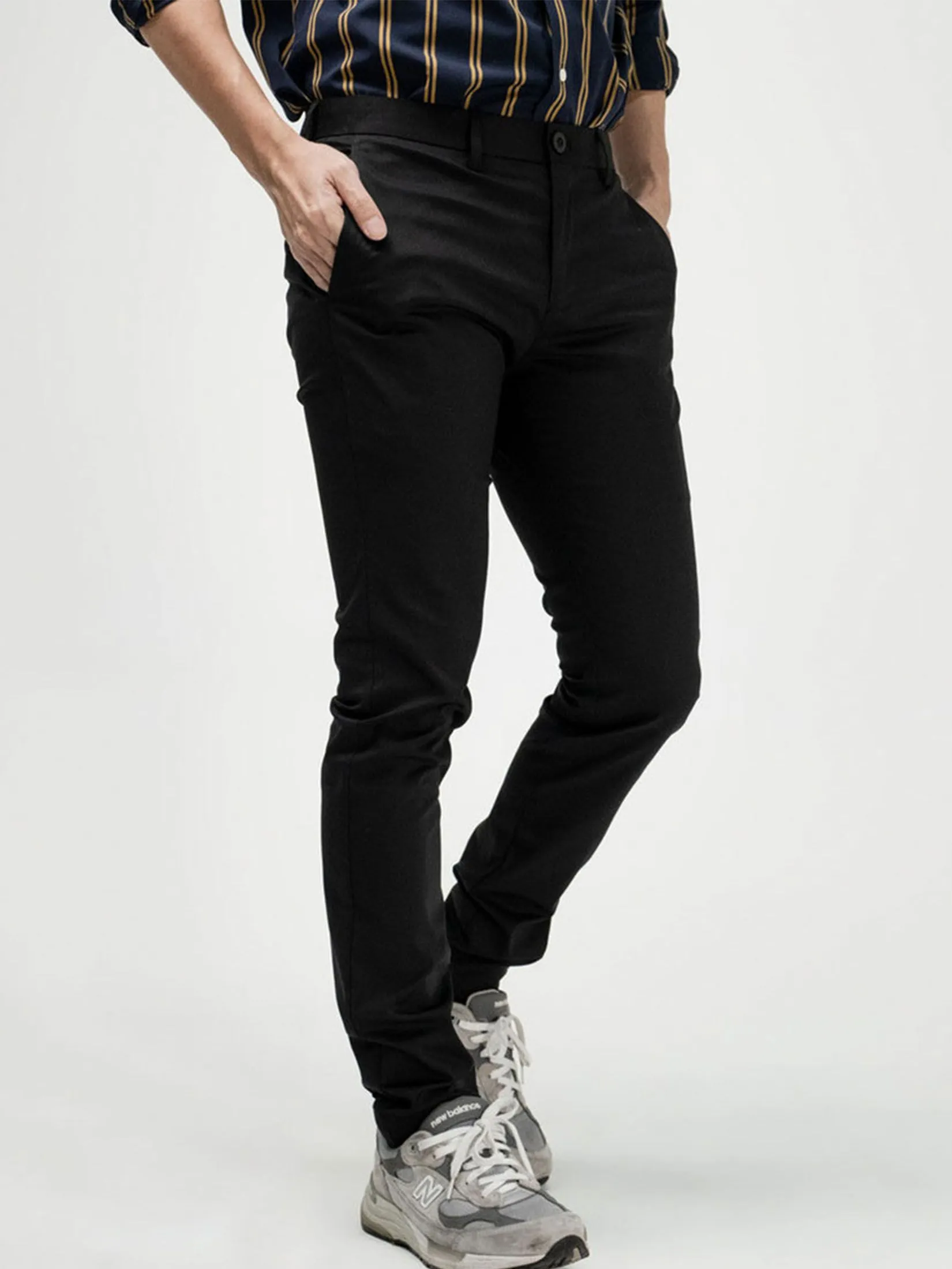 ERA-WON Men's Super Skinny Pants Lightweight Black