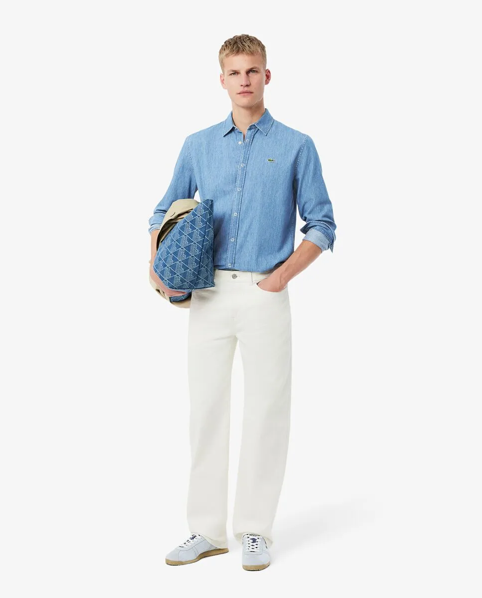 LACOSTE Regular Fit Lightweight Denim Shirt Blue