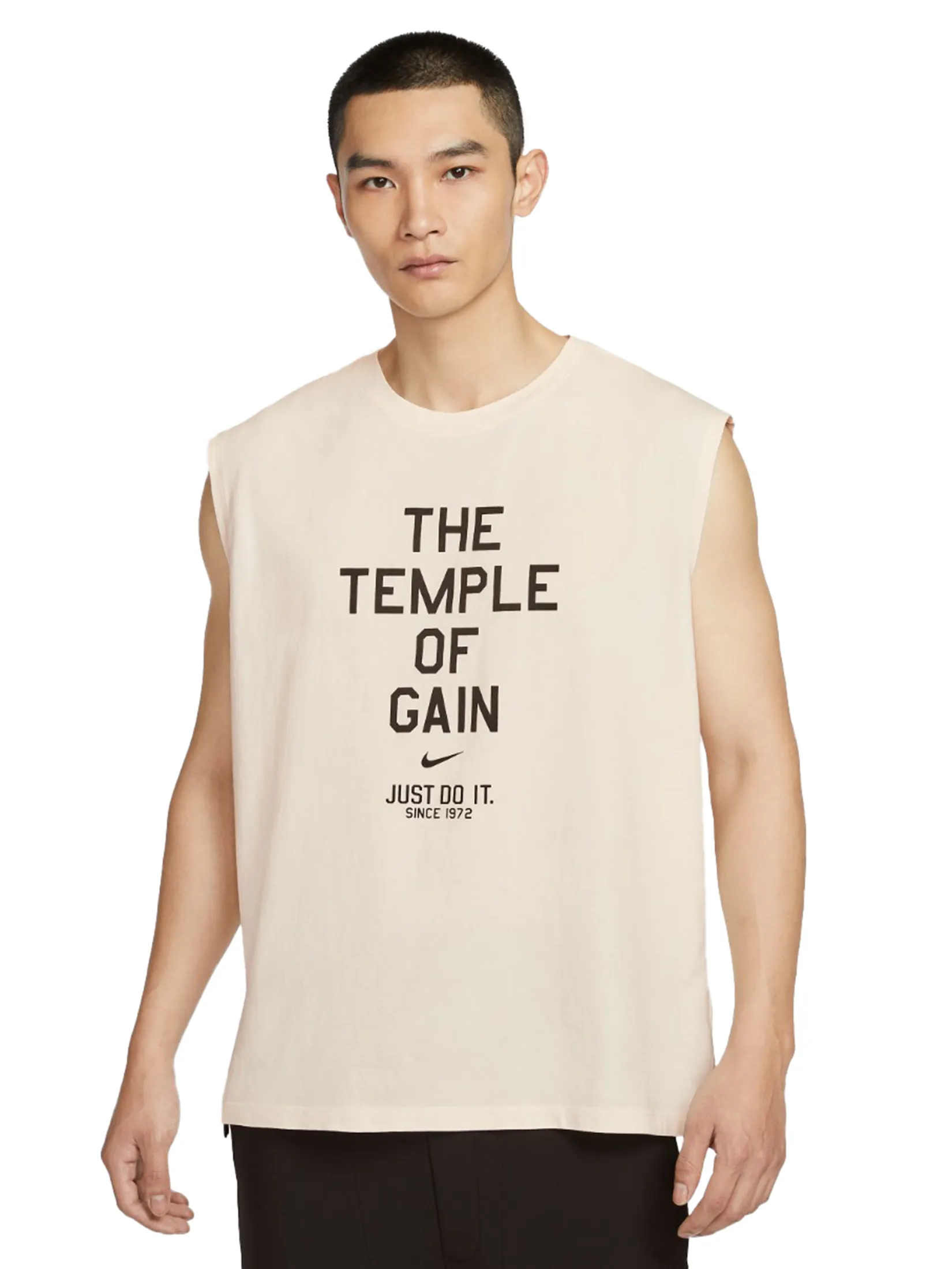 NIKE Men T-Shirt Sleeveless Gym Culture Pale Ivory