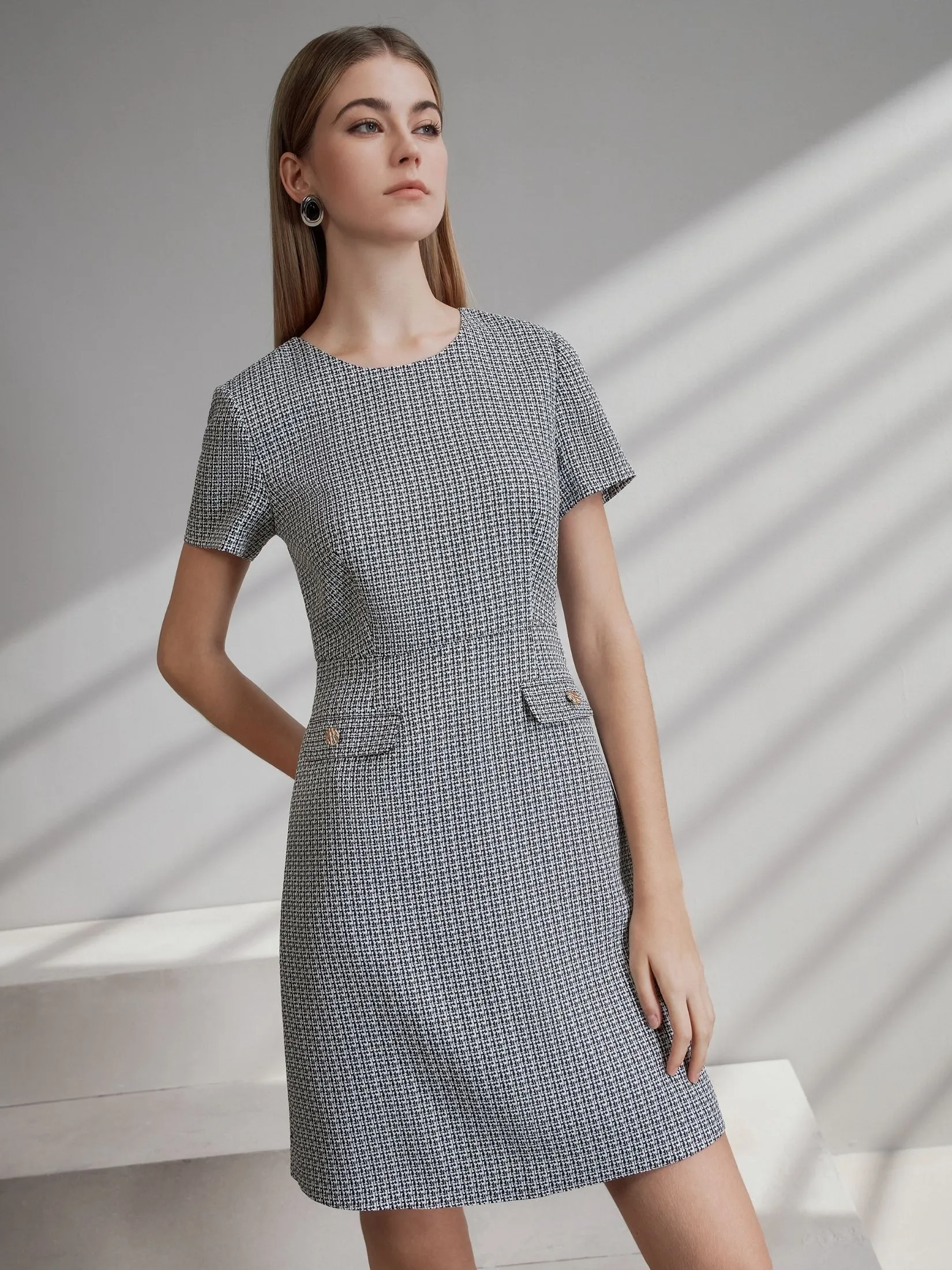 G2000 Women Clothing A-Shaped Tweed Dress  A-Shape - Black