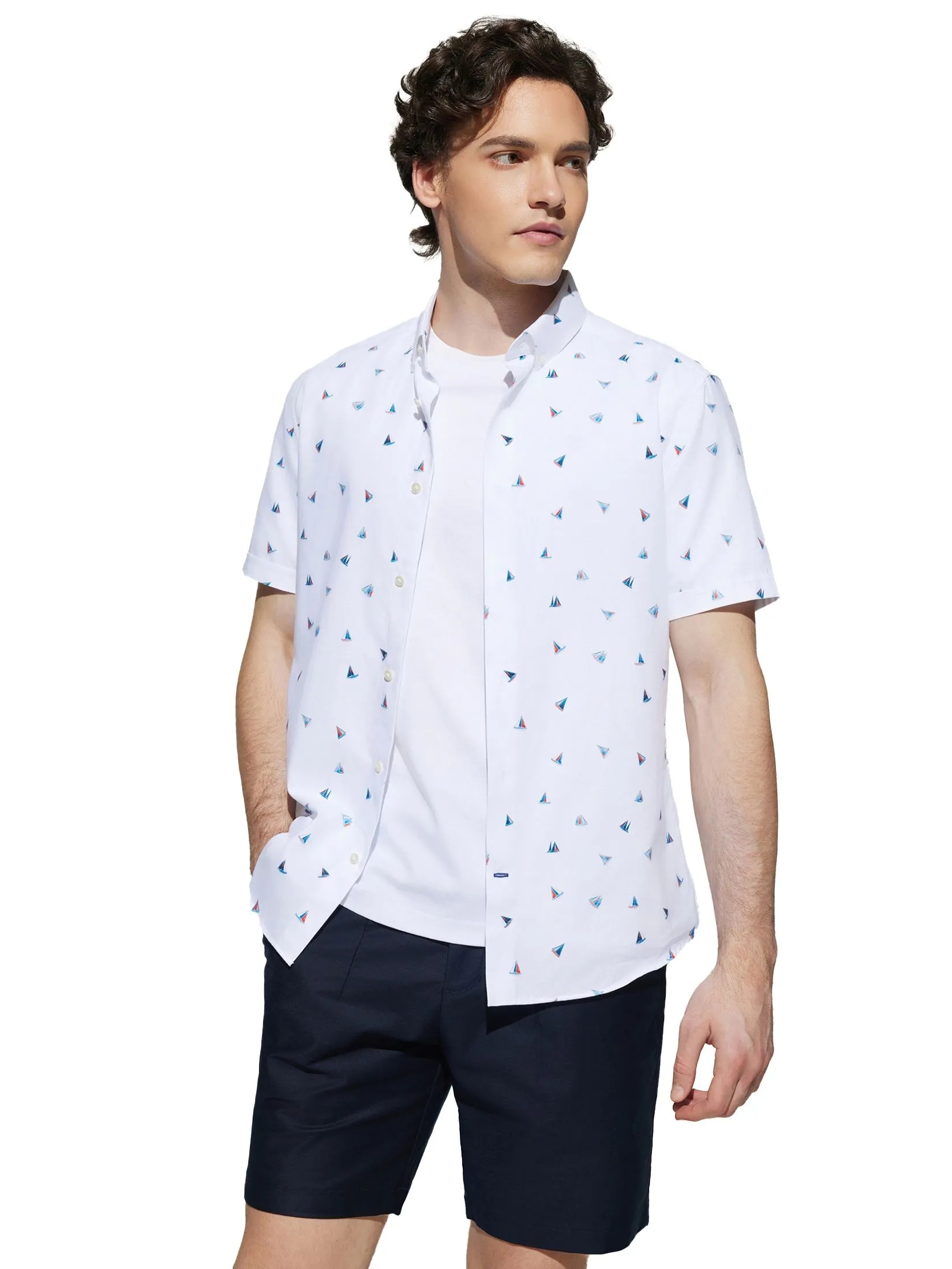 G2000 Men Clothing Cotton Digital Print Oxford Short Sleeve Casual Shirt  Smart Fit - White