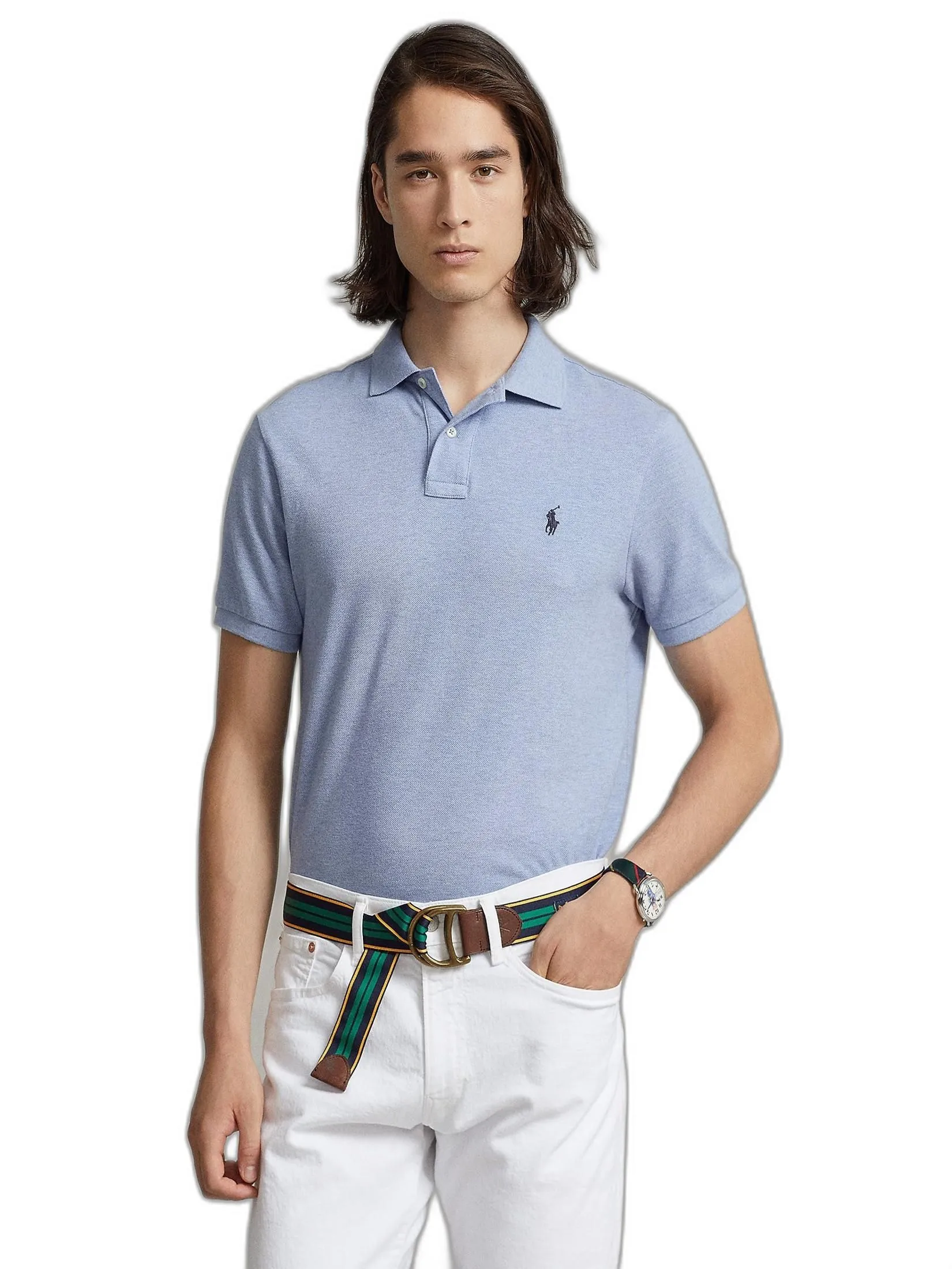 POLO RALPH LAUREN Custom Slim Fit Mesh Polo Shirt  MNPOKNI1N820402 Blue