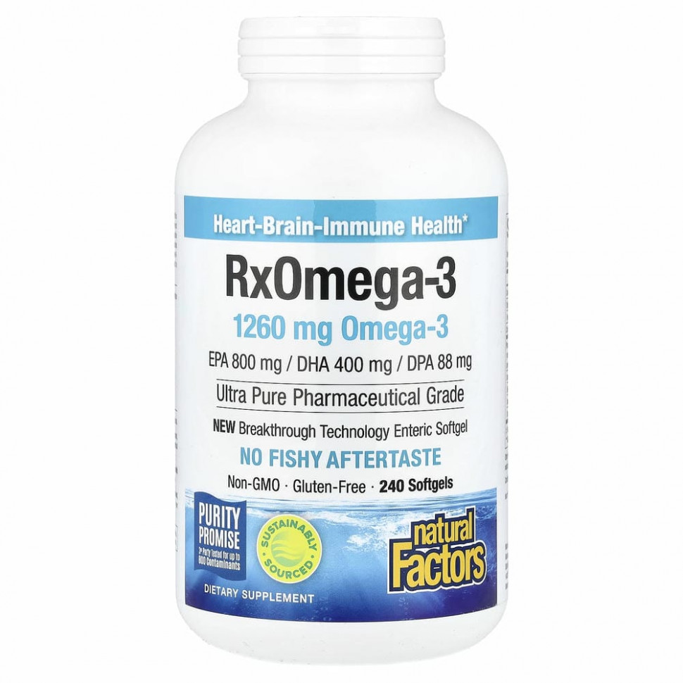 Natural Factors, Natural Factors, Rx Omega-3, рыбий жир, 400 мг ЭПК и 200 мг ДГК, 240 мягких таблеток - NFS-35491-120 шт.