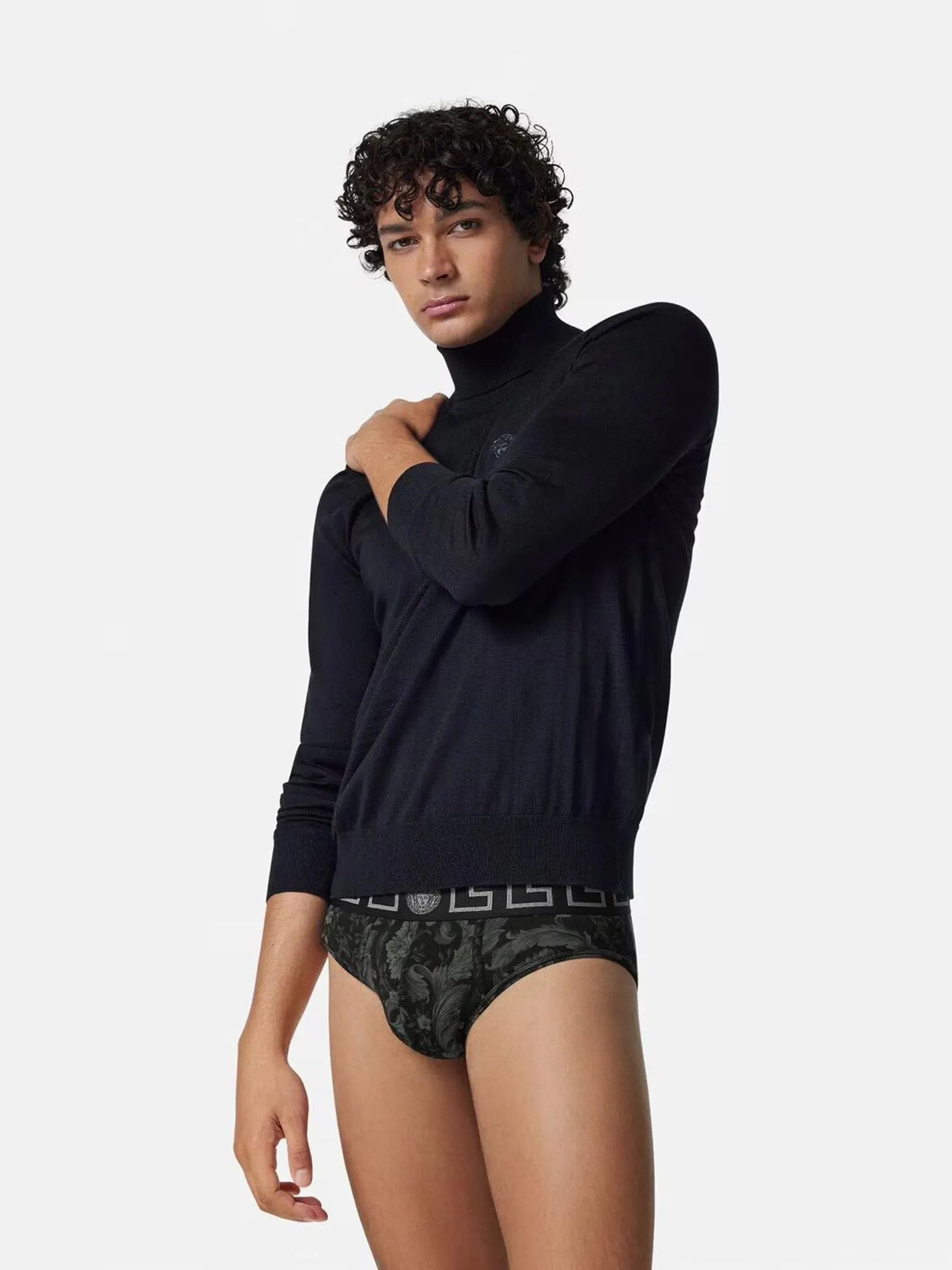 VERSACE UNDERWEAR Men Underwear Slip Stretch Organic Jersey Barocco SS92 All Over - New Logo Black + Grey