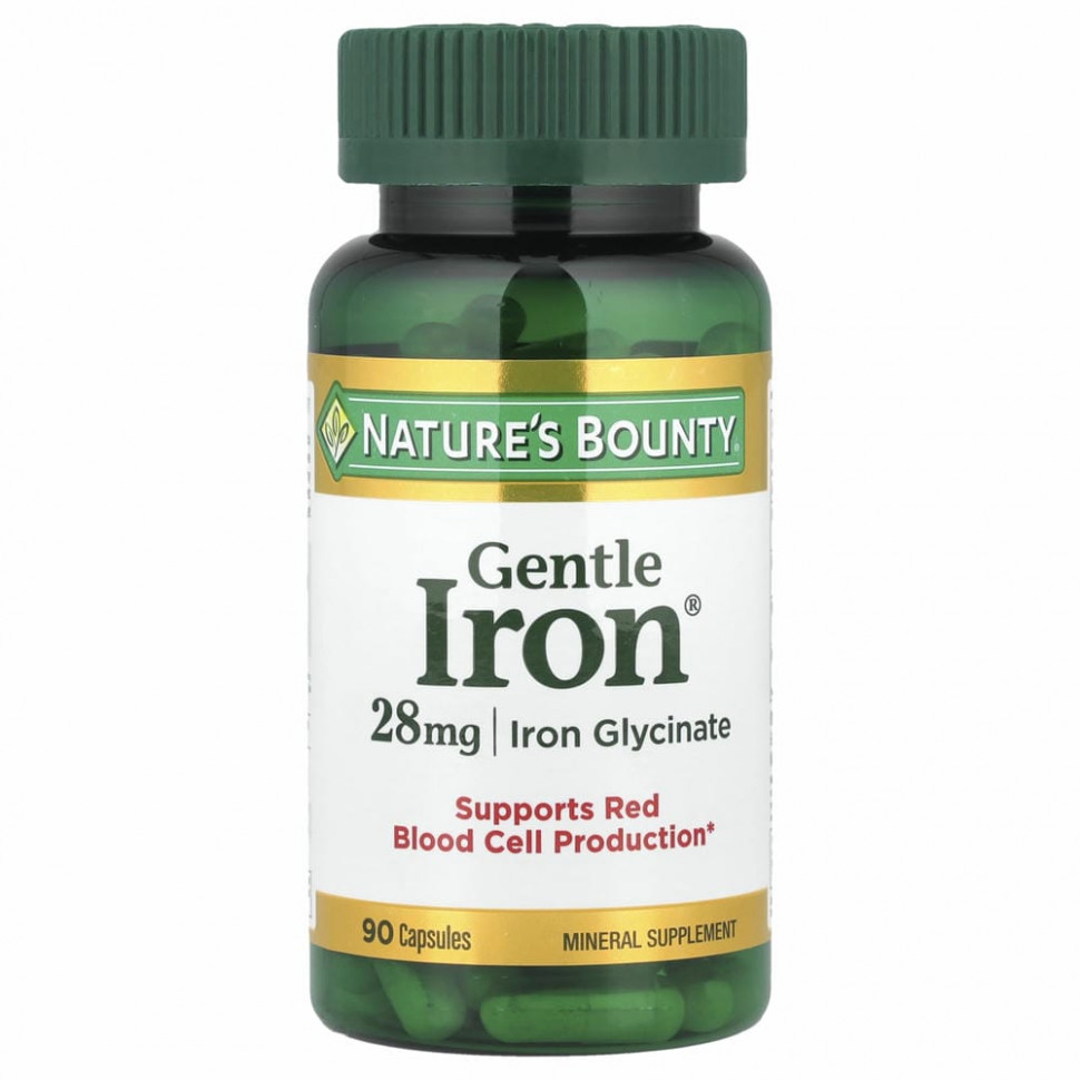 Nature's Bounty, Gentle Iron, железо, 28 мг, 90 капсул