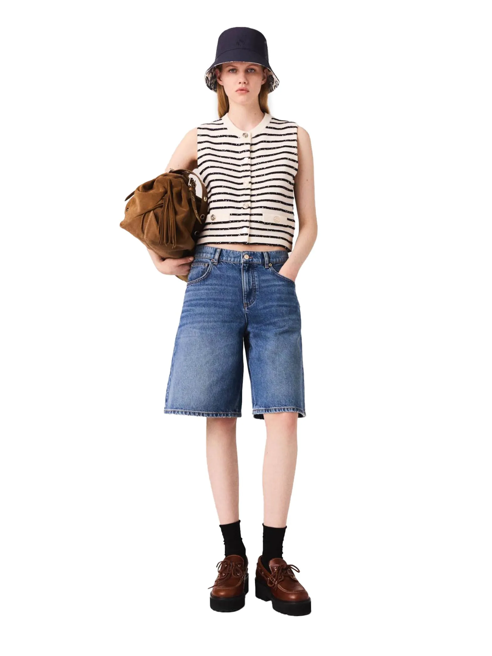 MAJE Women Cardigan Striped Wool Blend Top