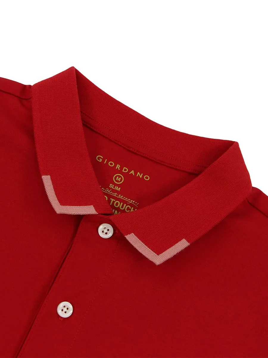 GIORDANO Men's Slim Fit Embroidery Bold Polo (Liquid Touch) Haute red