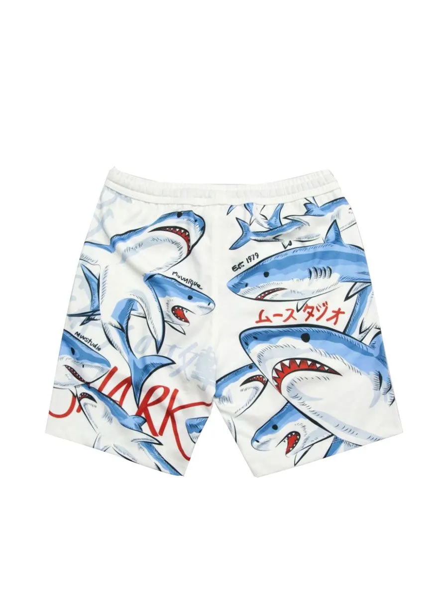 MUUNIQUE Shark Gang Print Shorts White XL