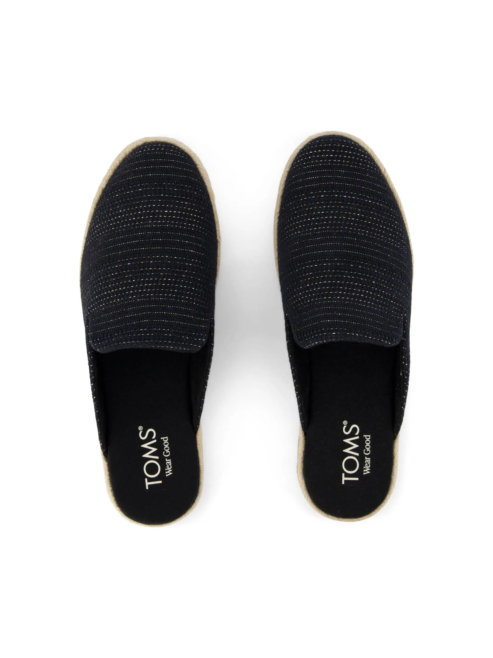 TOMS Women Shoe Slip On Santiago Mule Black Metallic Linen Stripe