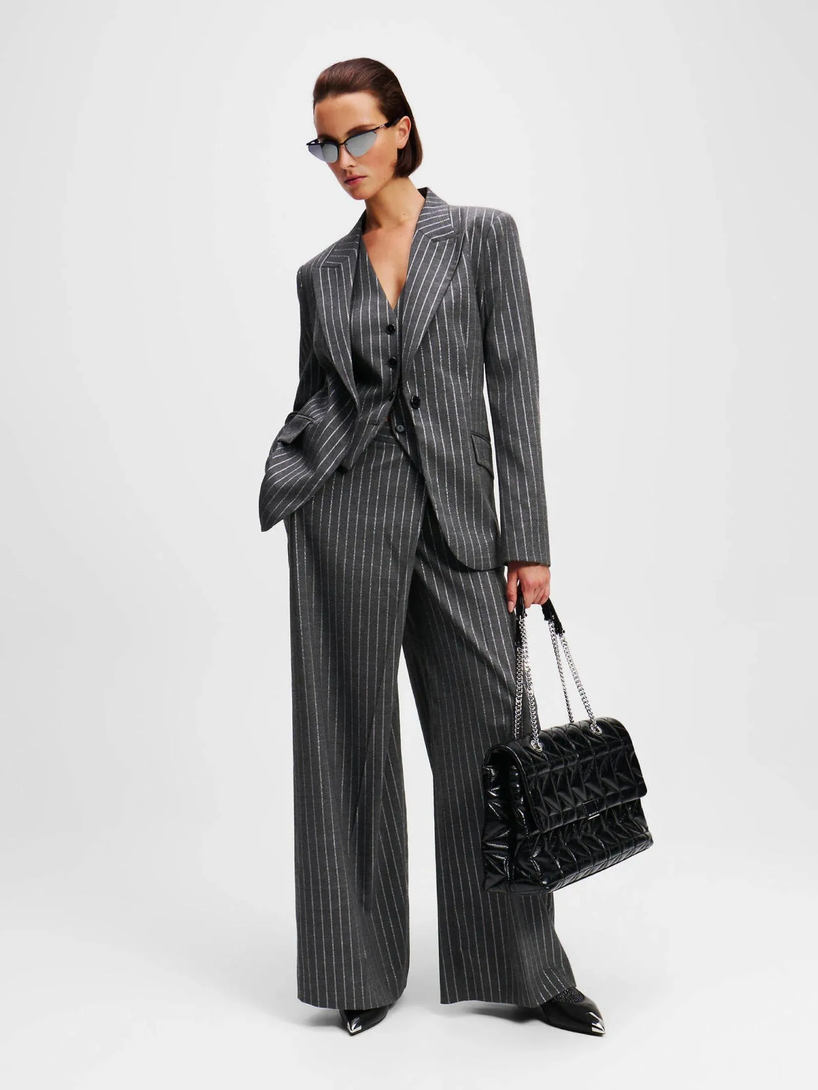 KARL LAGERFELD RTW-1 PINSTRIPE BLAZER QUIET SHADE