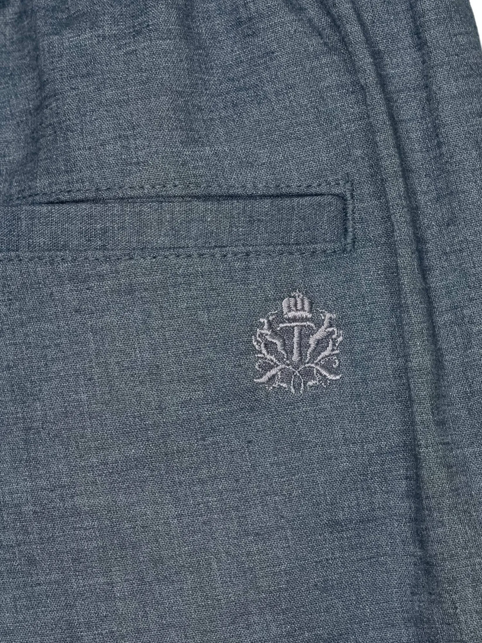 TAKEO KIKUCHI MEN NAVY STRETCH BLENDED HEMP SUMMER SHORTS