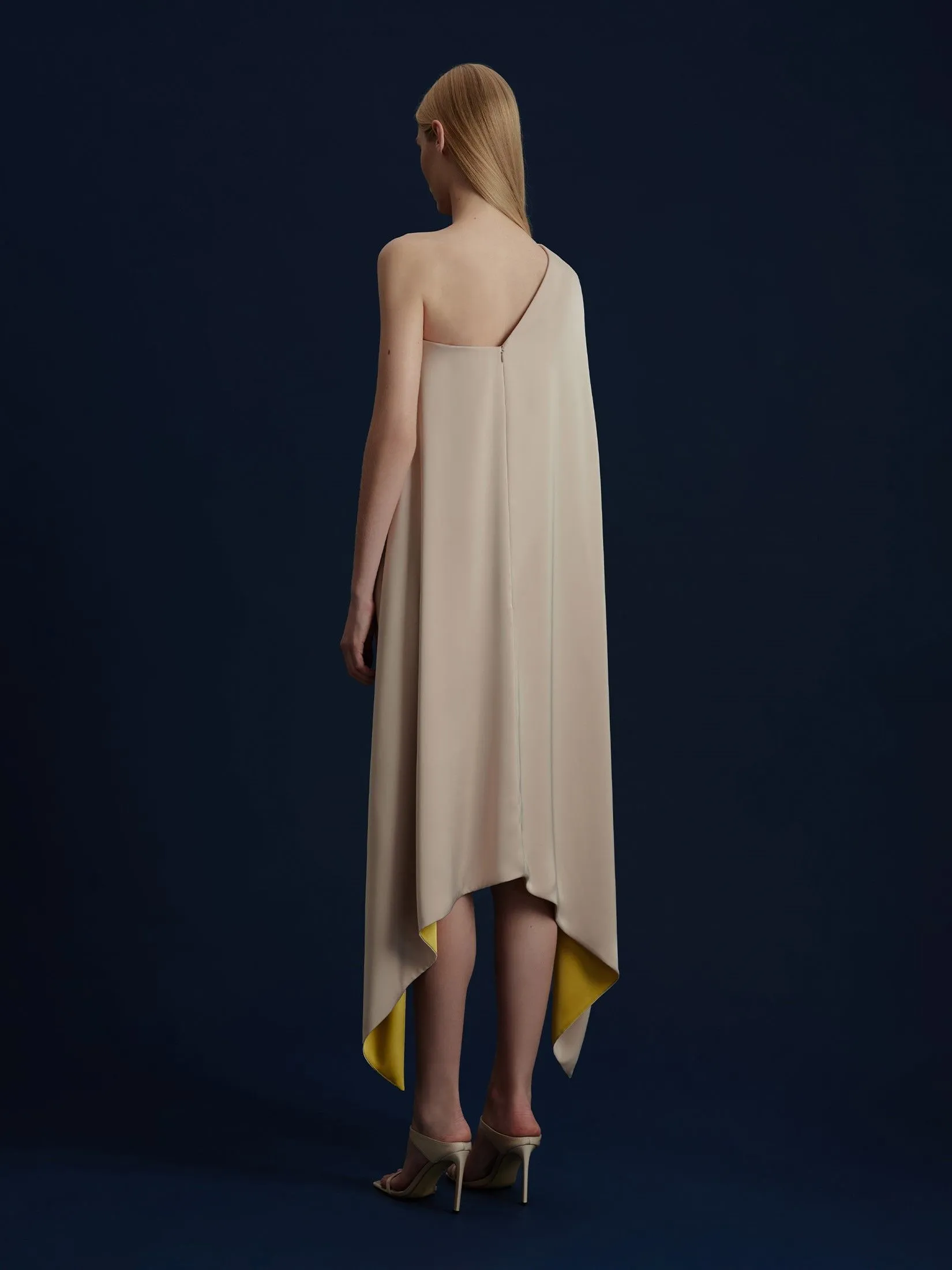 ASAVA ( AW24 ) Isha One-Shoulder Cape Women Dress Beige