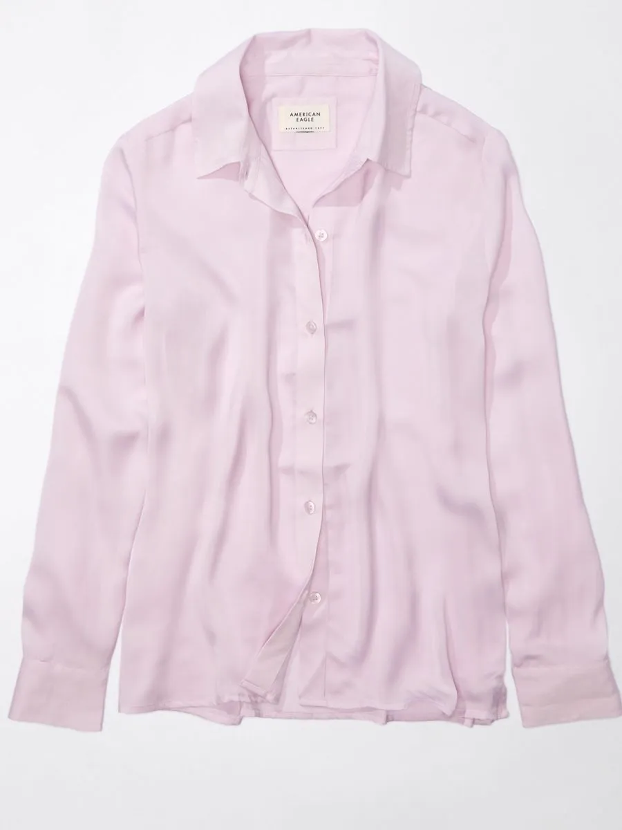AMERICAN EAGLE WOMEN  CORE SLIM SHIRT 507 LIVELY LILAC
