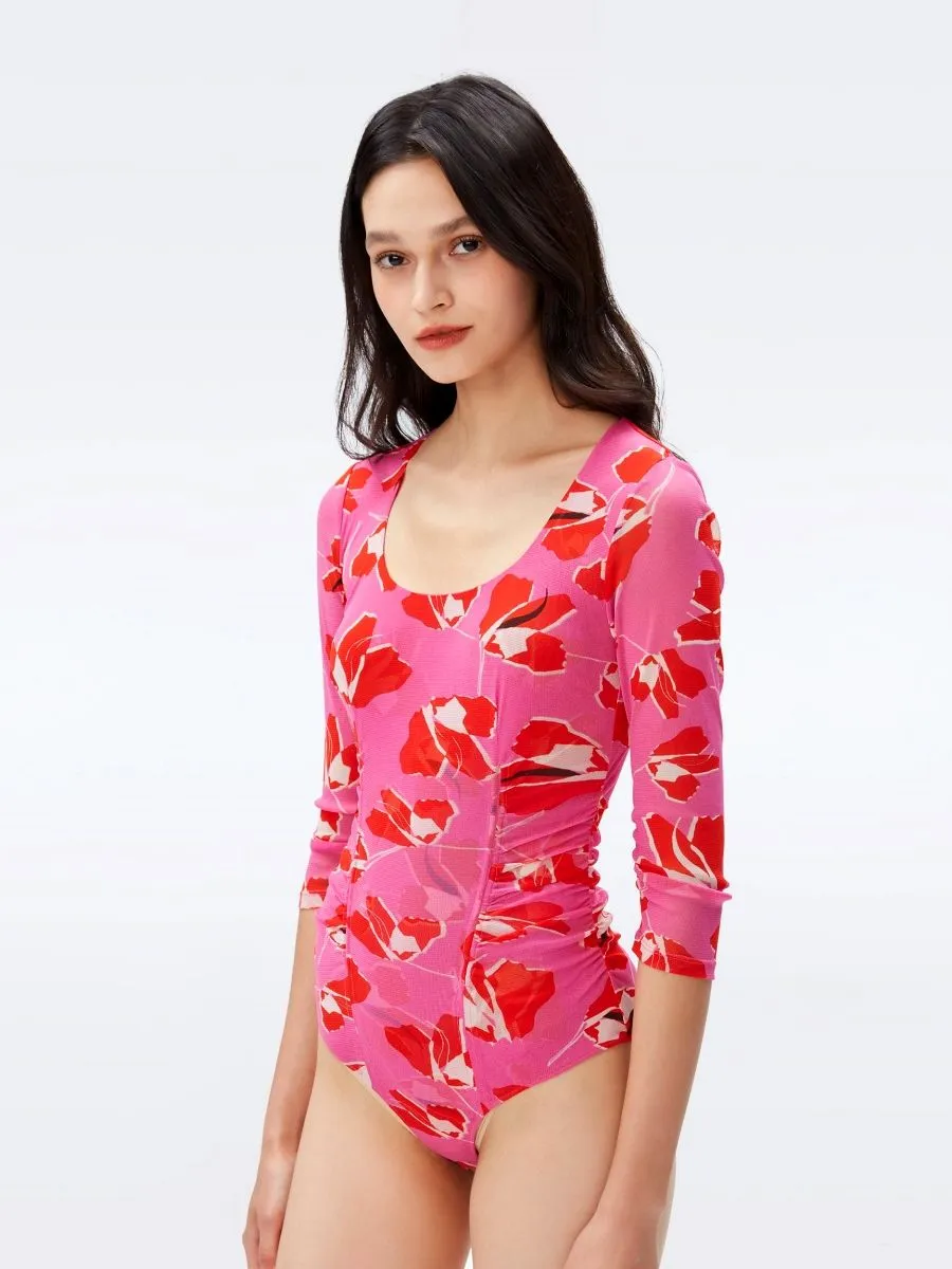 DIANE VON FURSTENBERG DVF MILEY BODYSUIT PAPER TULIP LG PINK ME
