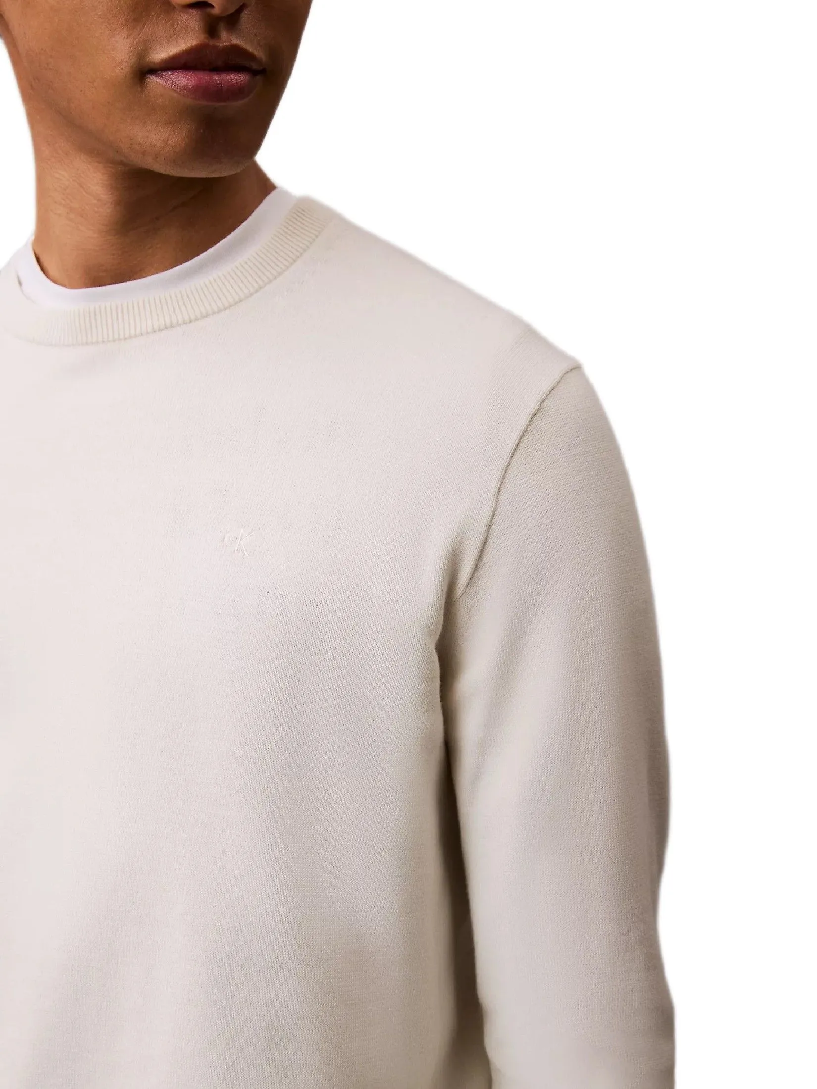 CALVIN KLEIN Men's Smooth Cotton Sweater Off White