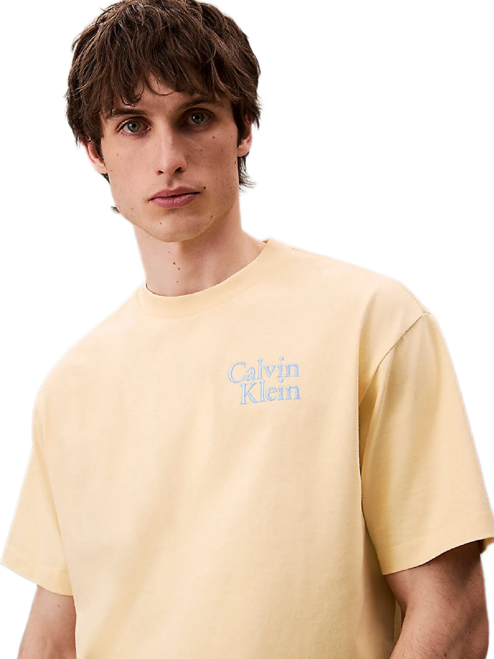CALVIN KLEIN Men s Relaxed Fit Resort Logo Short Sleeve T-Shirt Light yellow