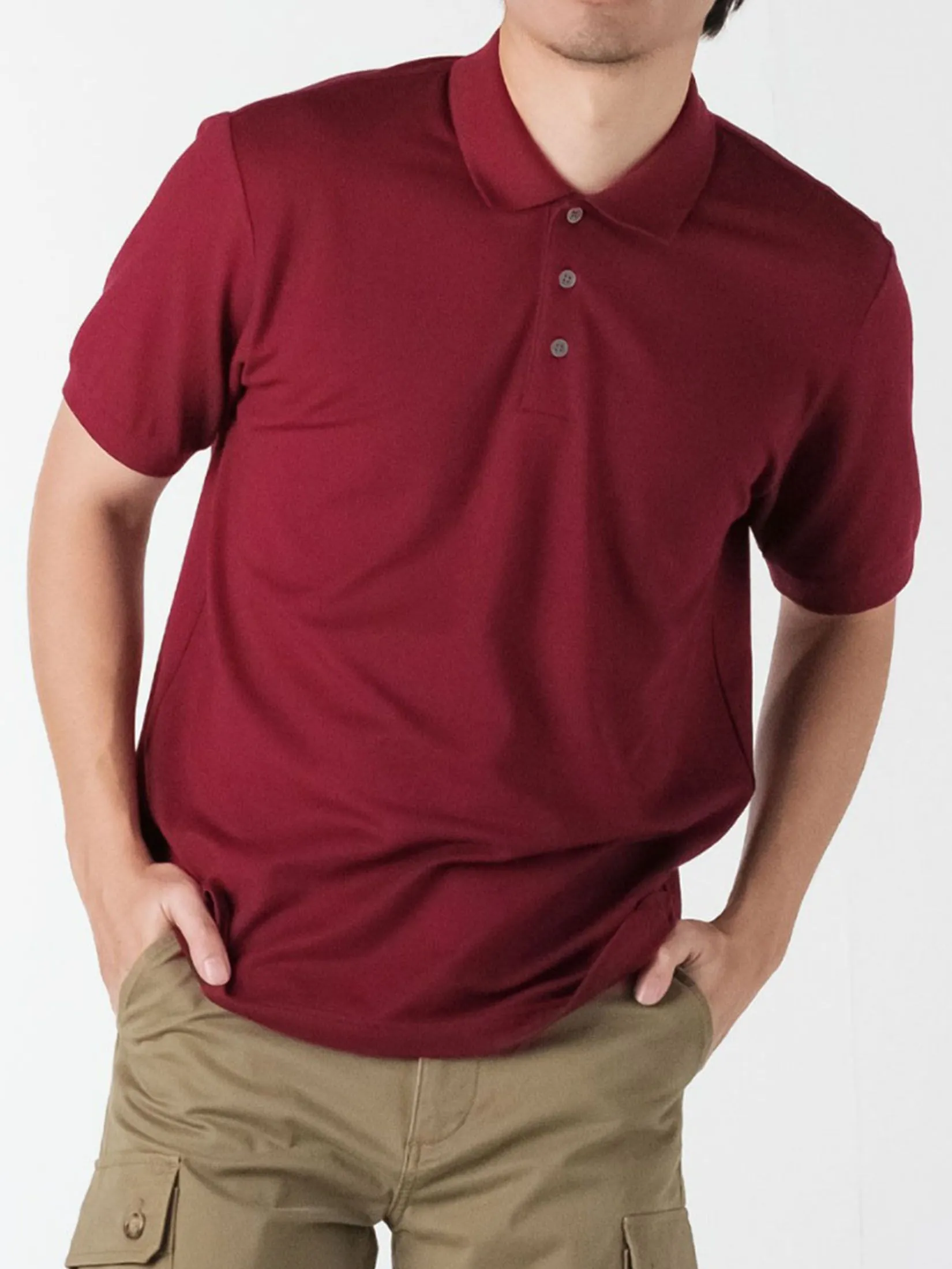 ERA-WON Men's Polo Slim Fit Maroon Size - L