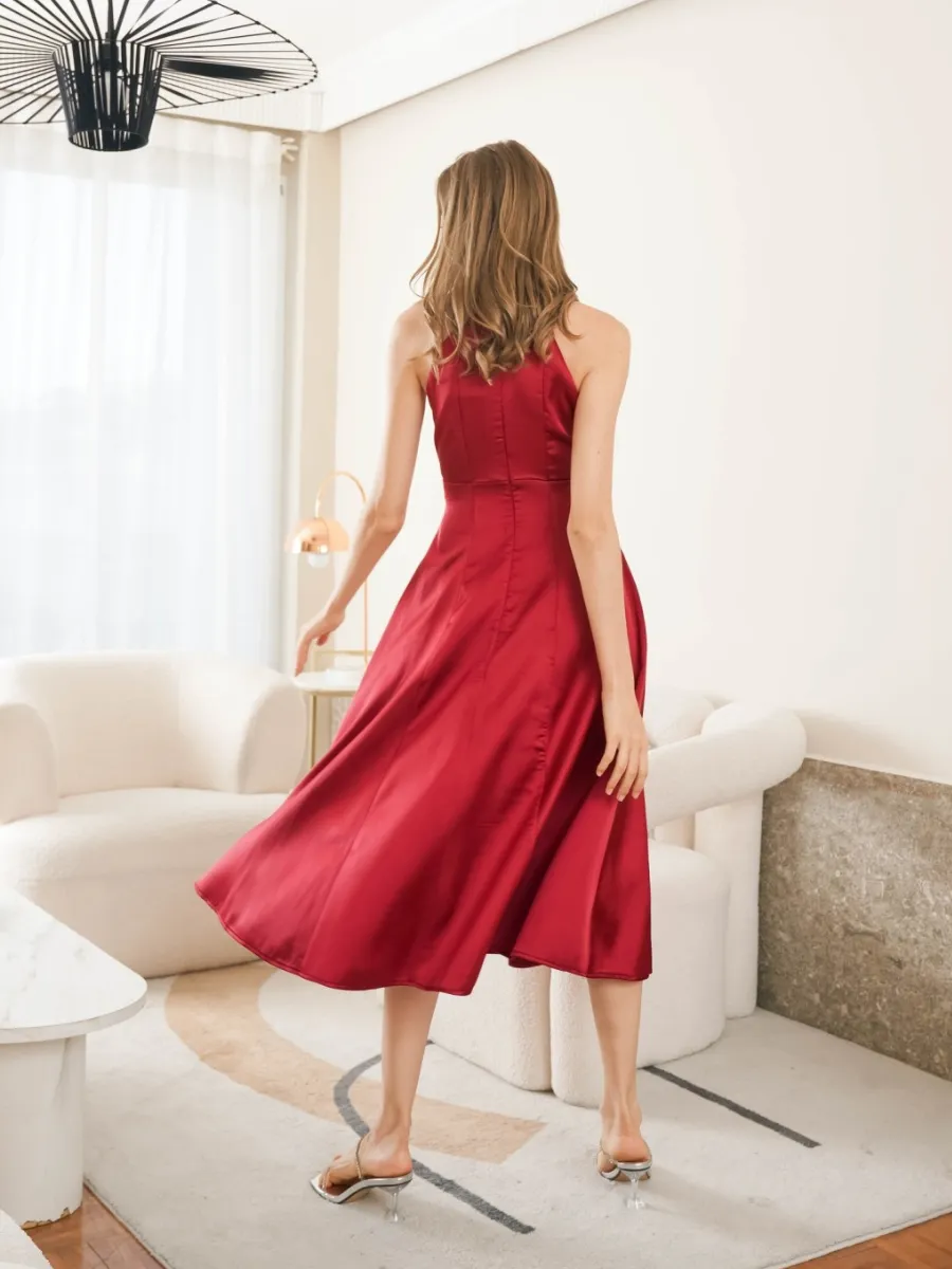 ROSE THE LABEL Bryony Satin Dress Burgundy