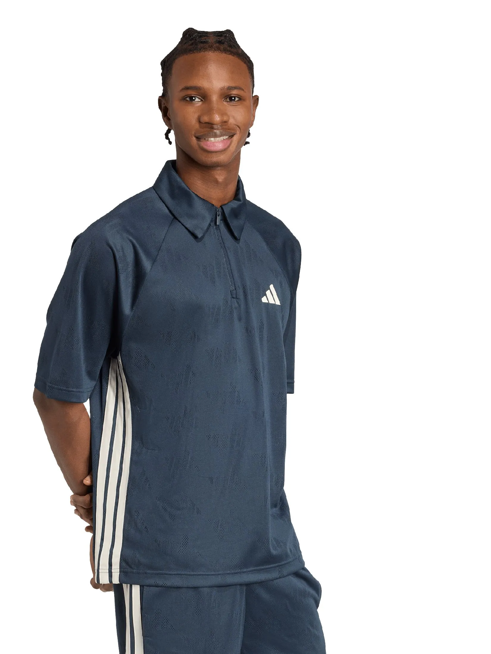 ADIDAS Men Polo Tee Stadium Jacquard JX5604 Blue / Aurora Ink / Off White