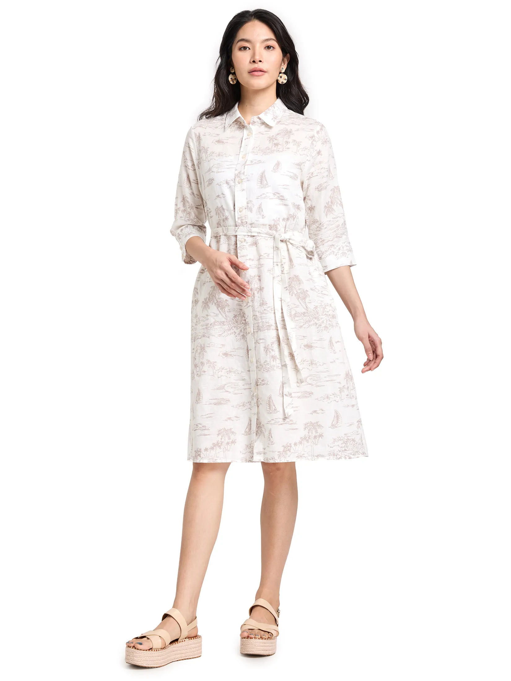 ESTIMATE Women Dress 3/4 Sleeves Button-Down Front Tropical Print