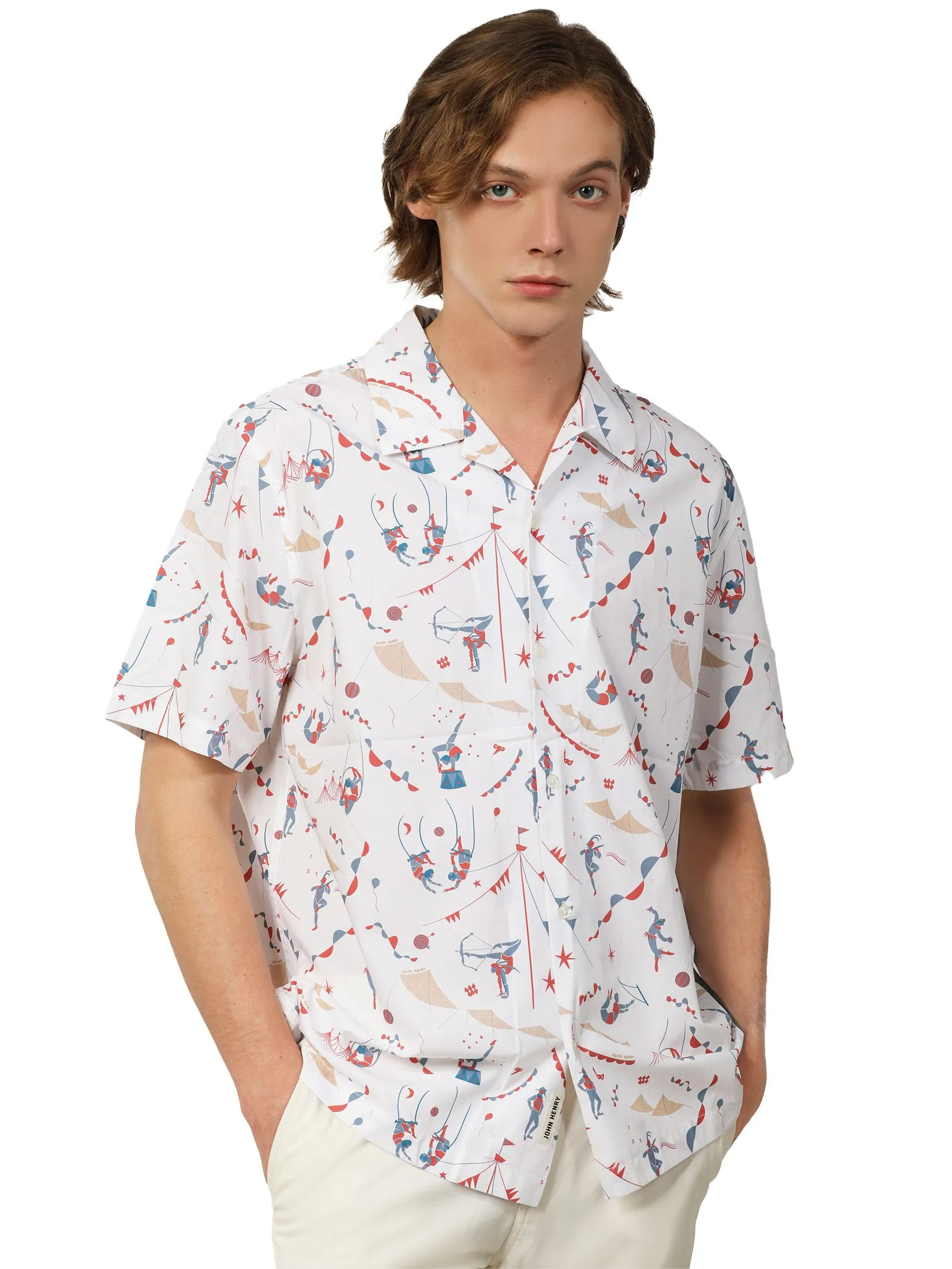 JOHN HENRY Men's Short Sleeves Shirts (Relaxed Fit) MERRIMENT Off-White