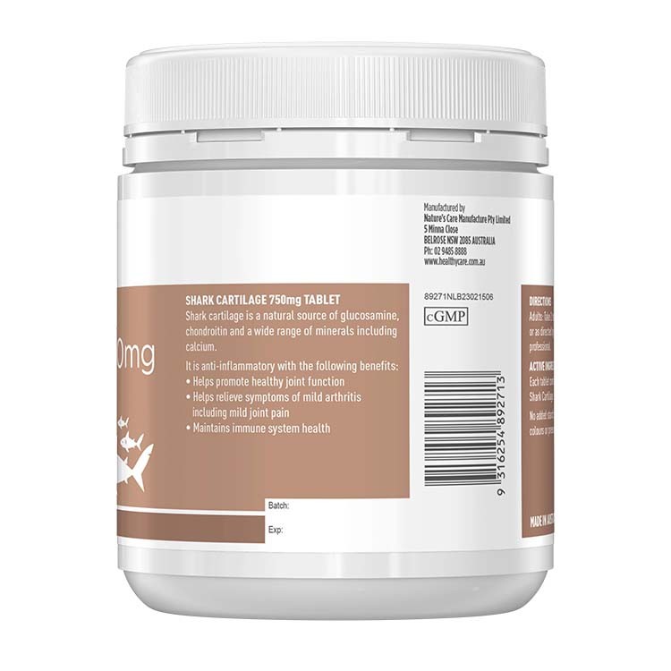 Акулий хрящ Shark Cartilage 750 мг Healthy Care 200 капсул