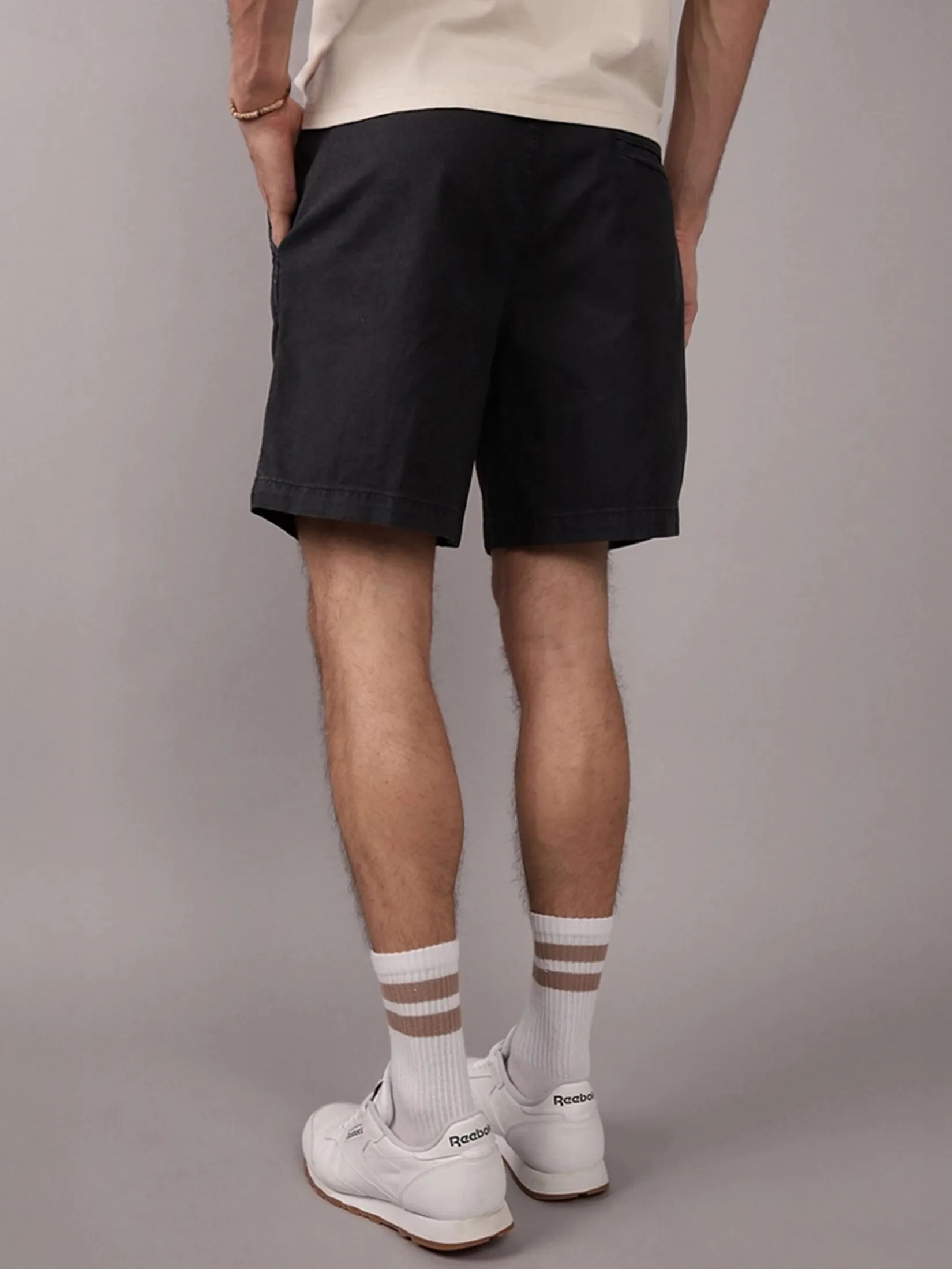 AMERICAN EAGLE MEN NEW 8 IN LUKE LINEN LIVED IN TREKKER SHORT 167 WASHED BLACK