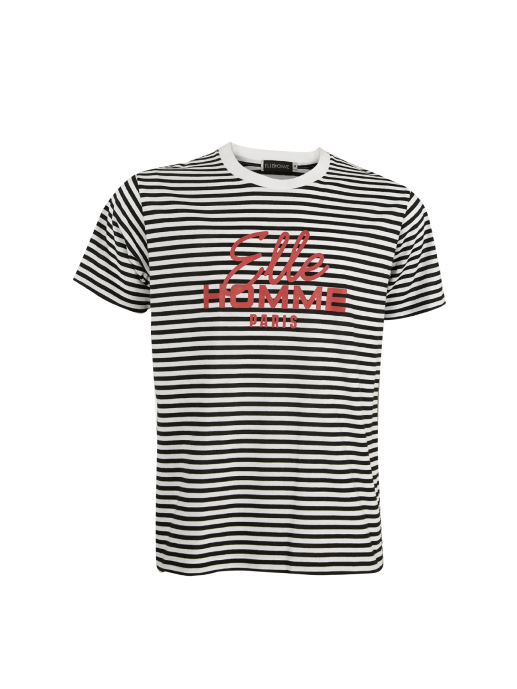 ELLE HOMME Men Round neck T-shirt striped pattern screen-printed with ELLE HOMME logo - White/Black