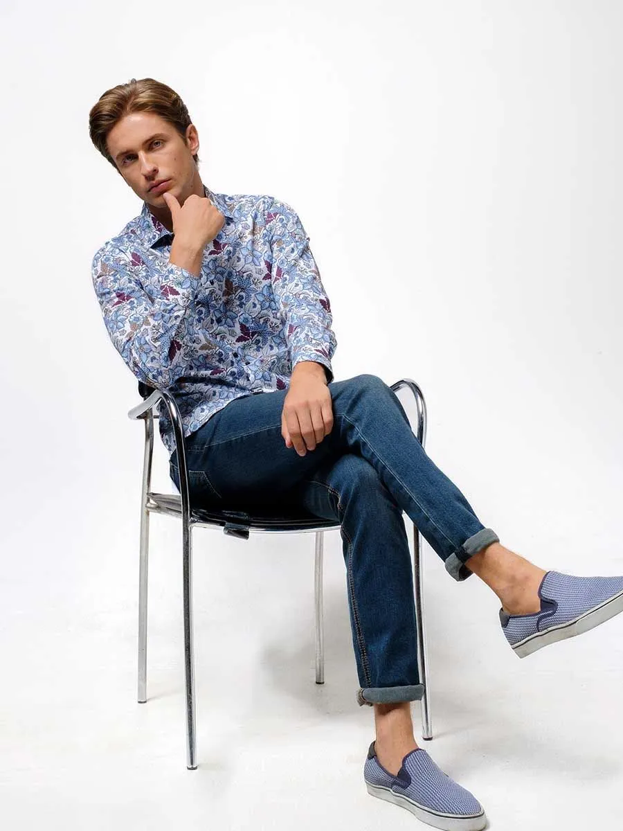 OLYMP MEN SHIRT LONG SLEEVES MODERN FIT  FLOWER PATTERN EASY IRON