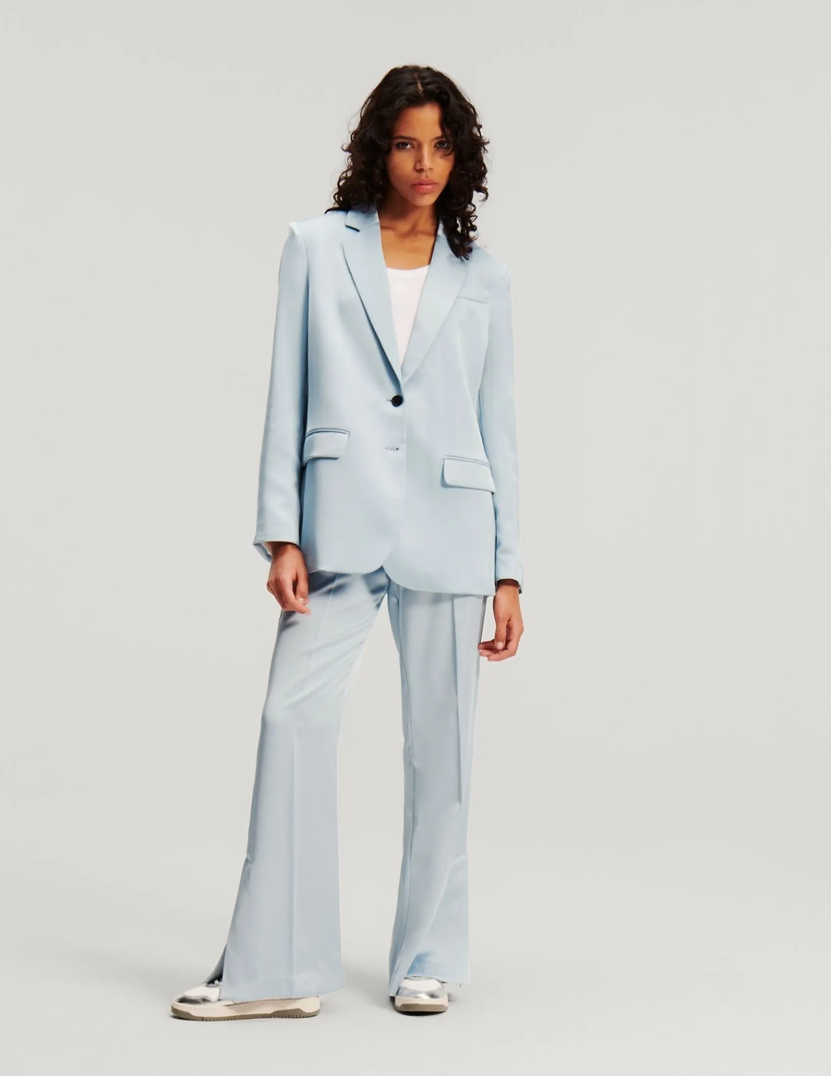 KARL LAGERFELD RTW-1 FLUID SATIN TAILORED WOMEN BLAZER CASHMERE BLUE