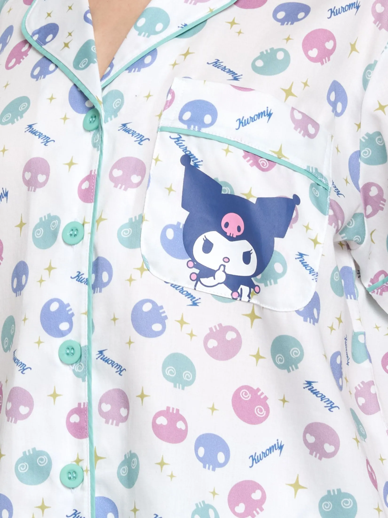 SANRIO Women Sleepwear Shirt Short Sleeves + Cropped Pants Kuromi Star Light Blue
