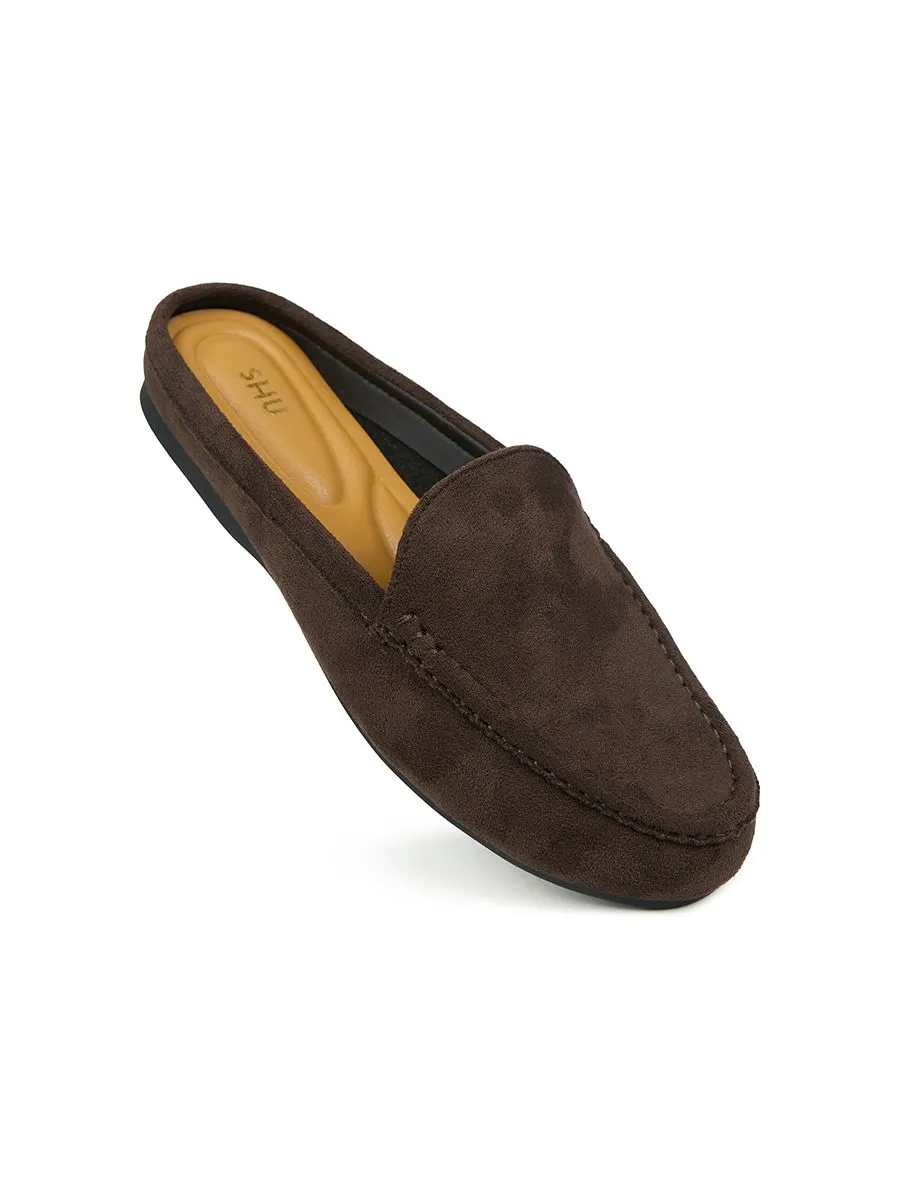 SHU WOMEN  SUEDE SERIES COMFORT LOAFER MULE - CHOCOLATE