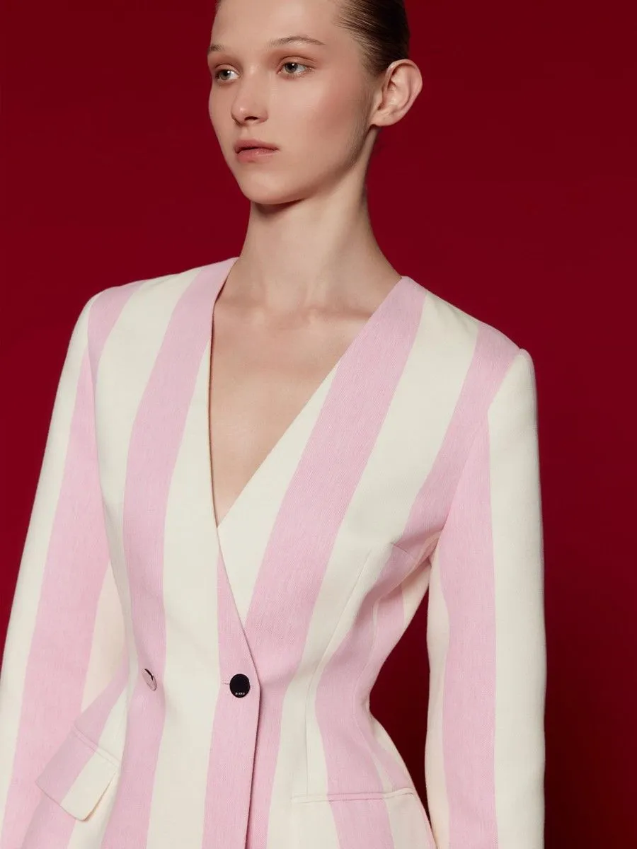 ASAVA ( SS24 ) Striped Collarless Women Blazer Pink