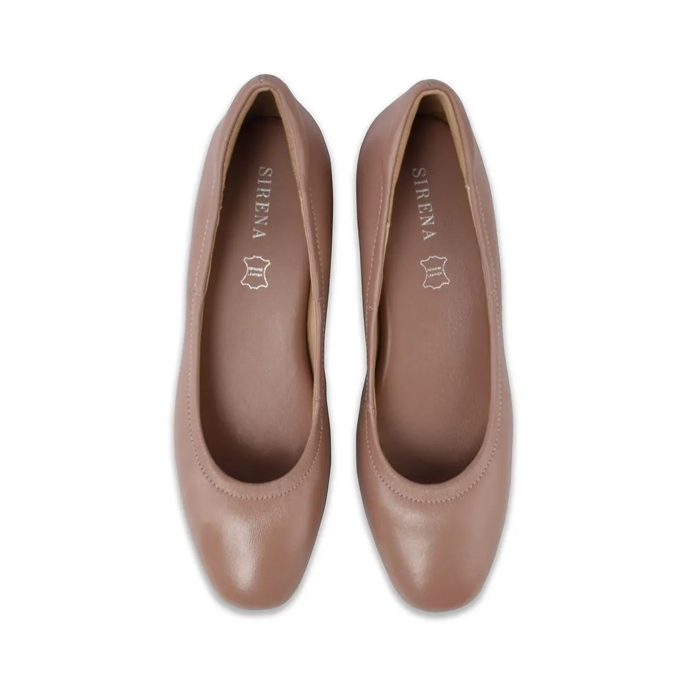 SIRENA Pink Leather Court Shoes Rounded Toe Blocked Heel 1.5 inch Ariel