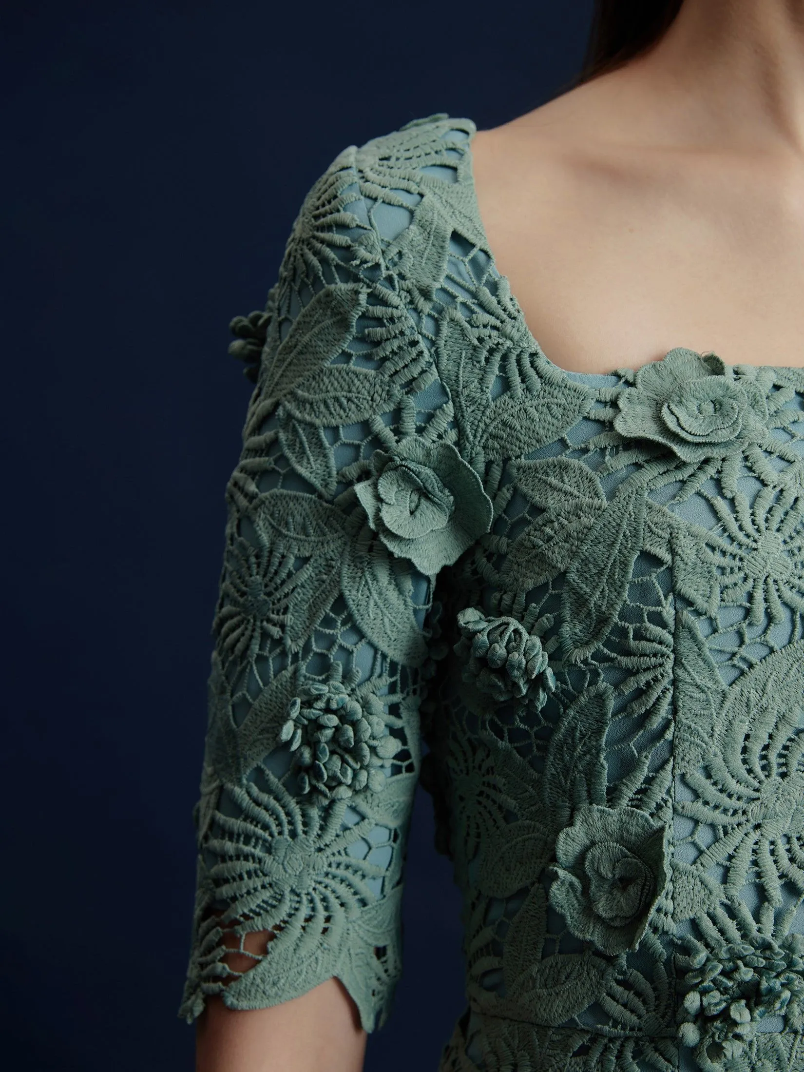 ASAVA (AW24 )Zaira Floral-lace Women Pencil Dress Green