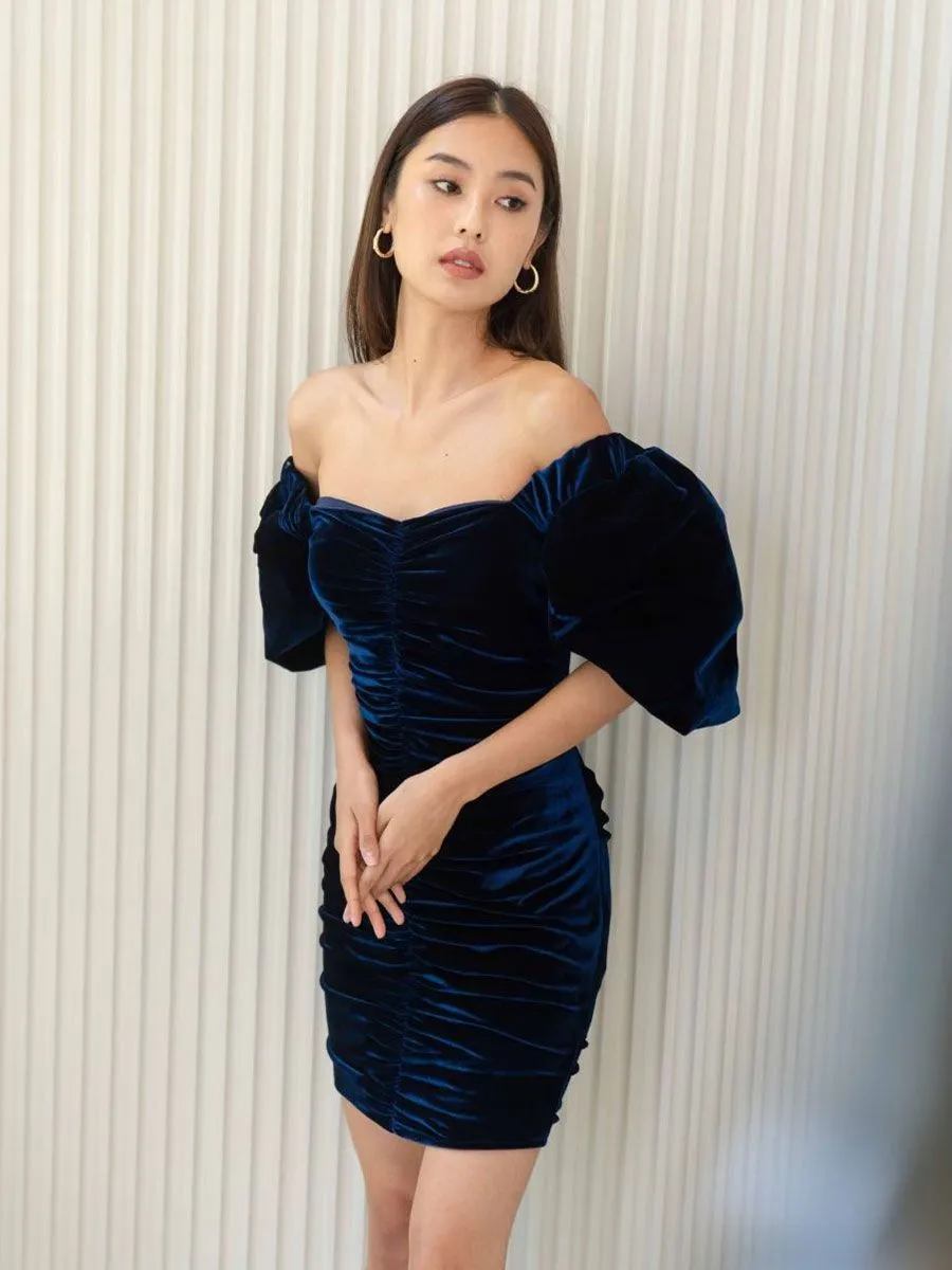 ROSE THE LABEL Canna Velvet Dress ROSECANNAN Navy