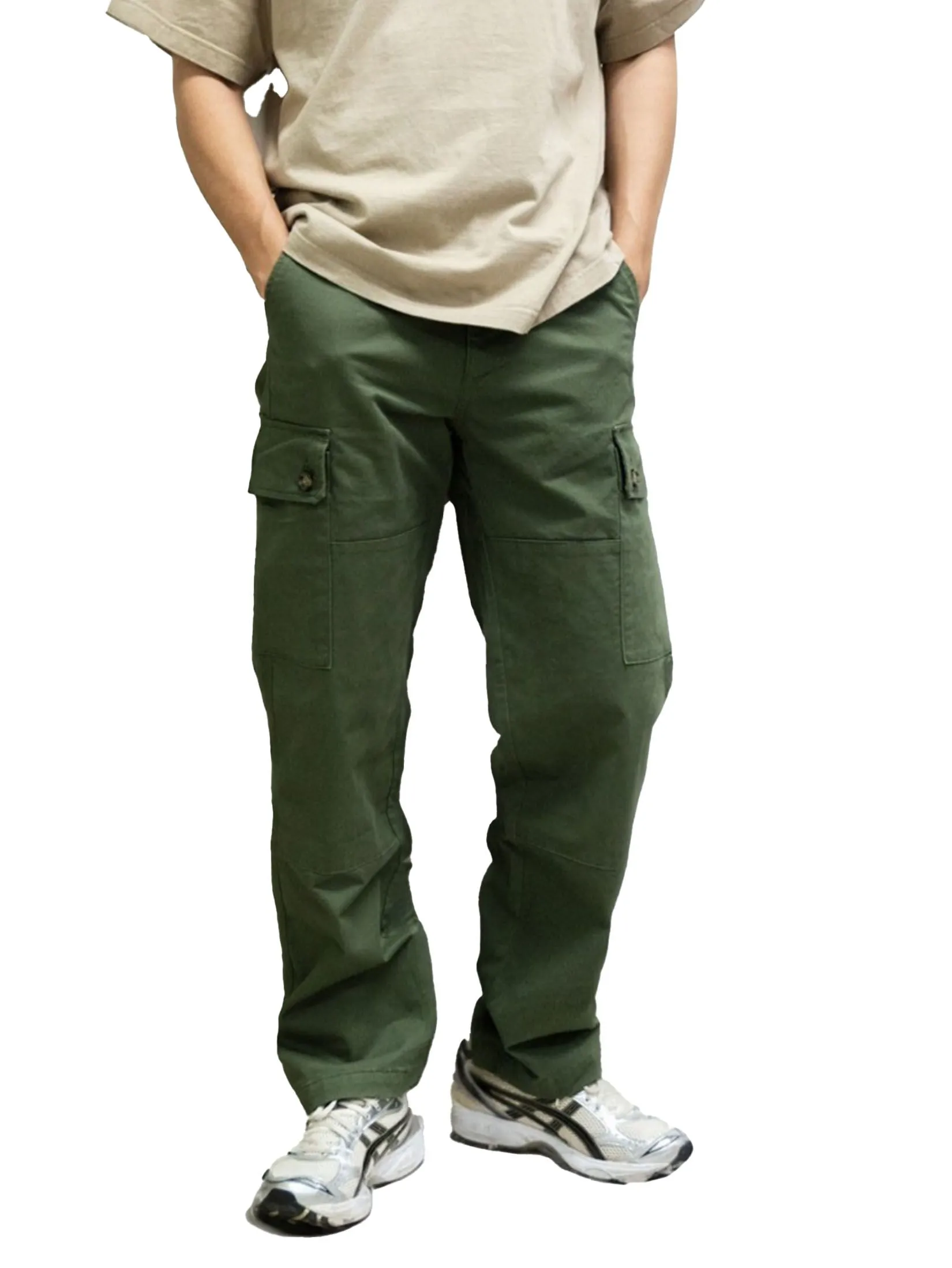 ERA-WON Men's Cargo trousers straight relaxed fit Green Size - 32 In