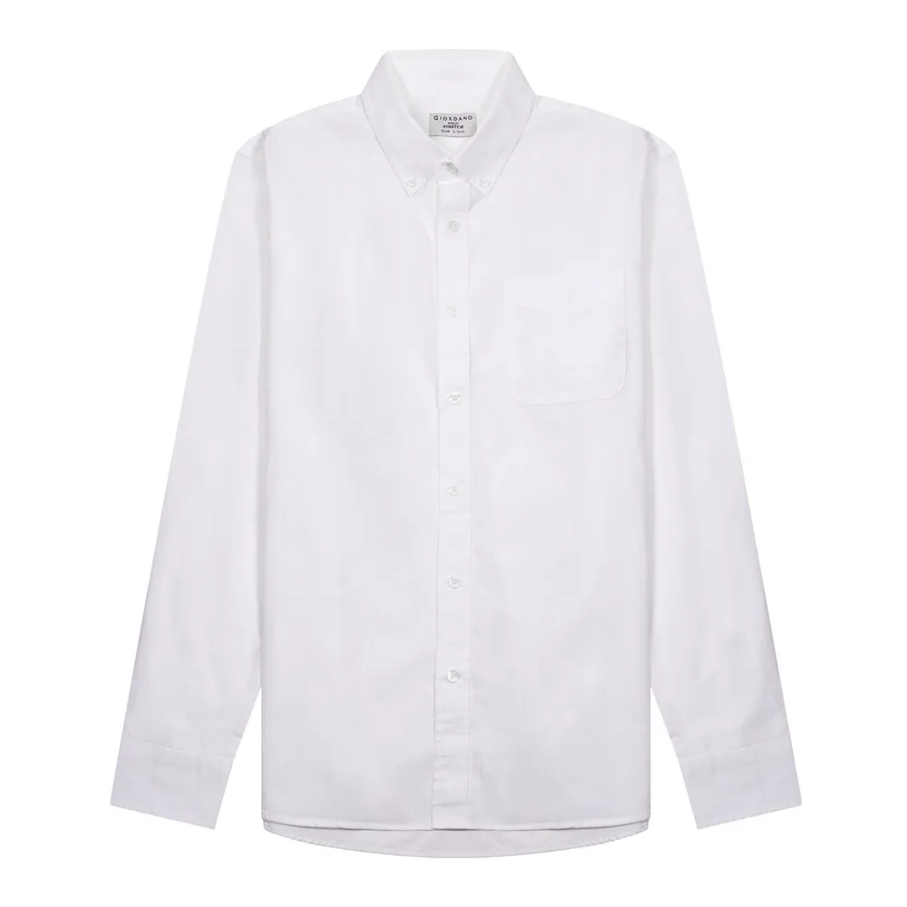 GIORDANO White Men's Stretch Long Sleeve Slim Button Front Shirt