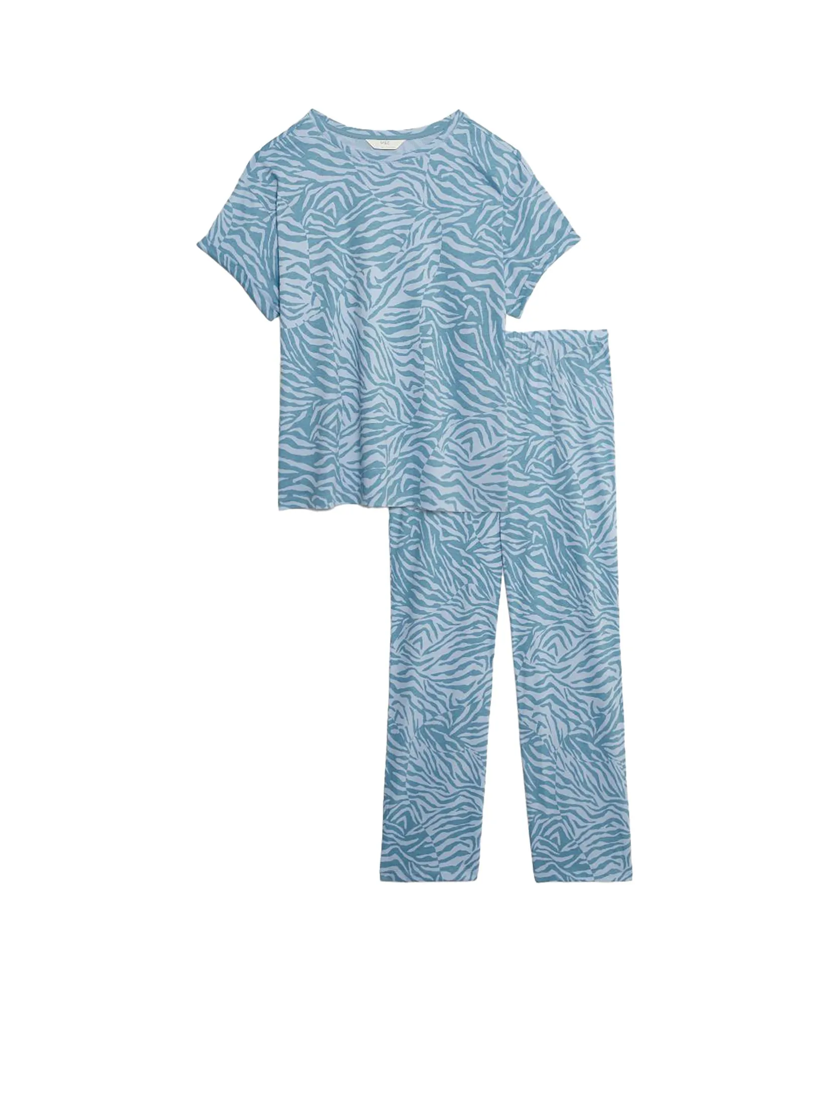 MARKS & SPENCER Women Pyjama Set Pure Cotton Printed Light Blue