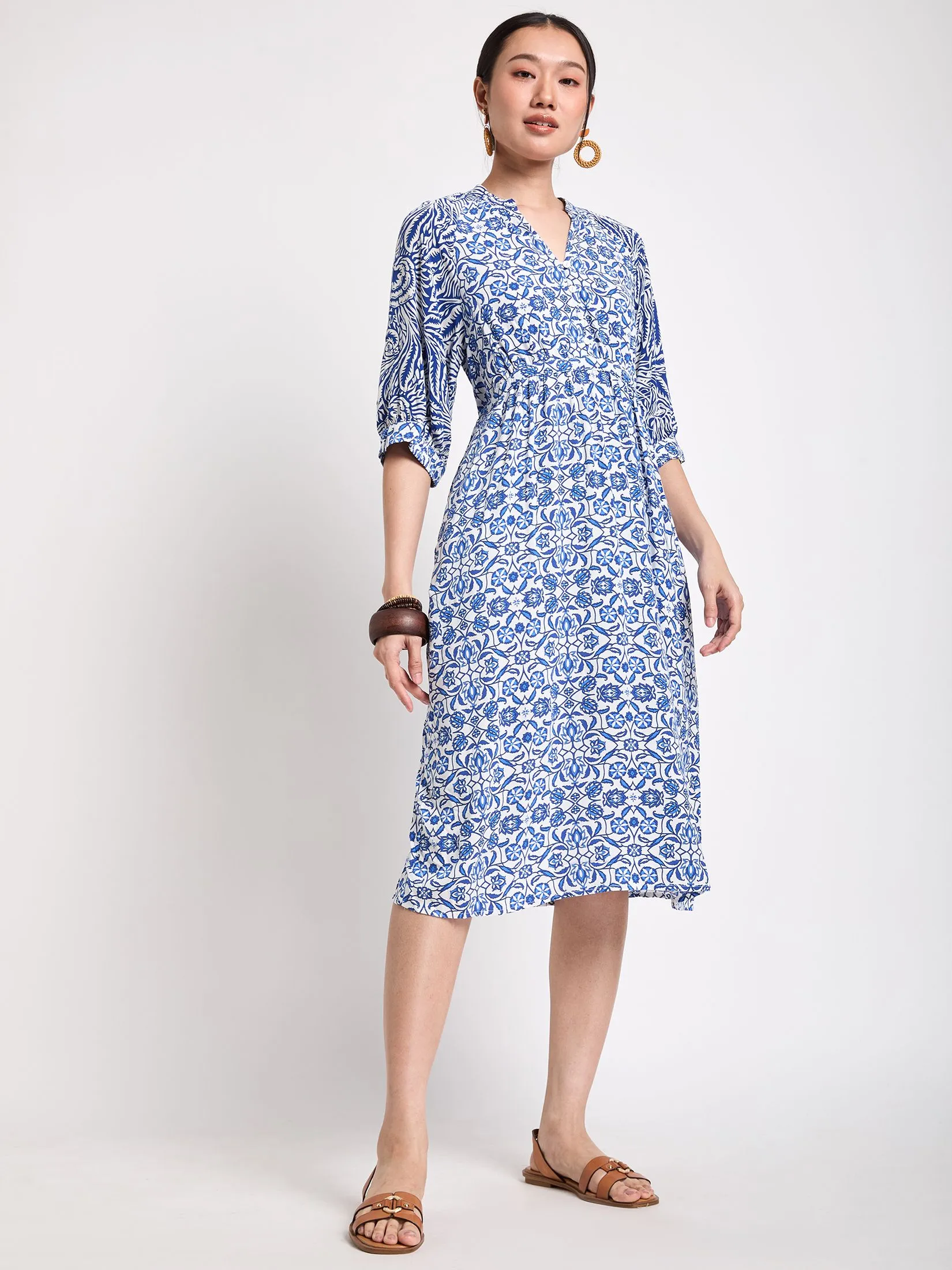 JOURNAL Women Dress Short Sleeves V-Neck Print