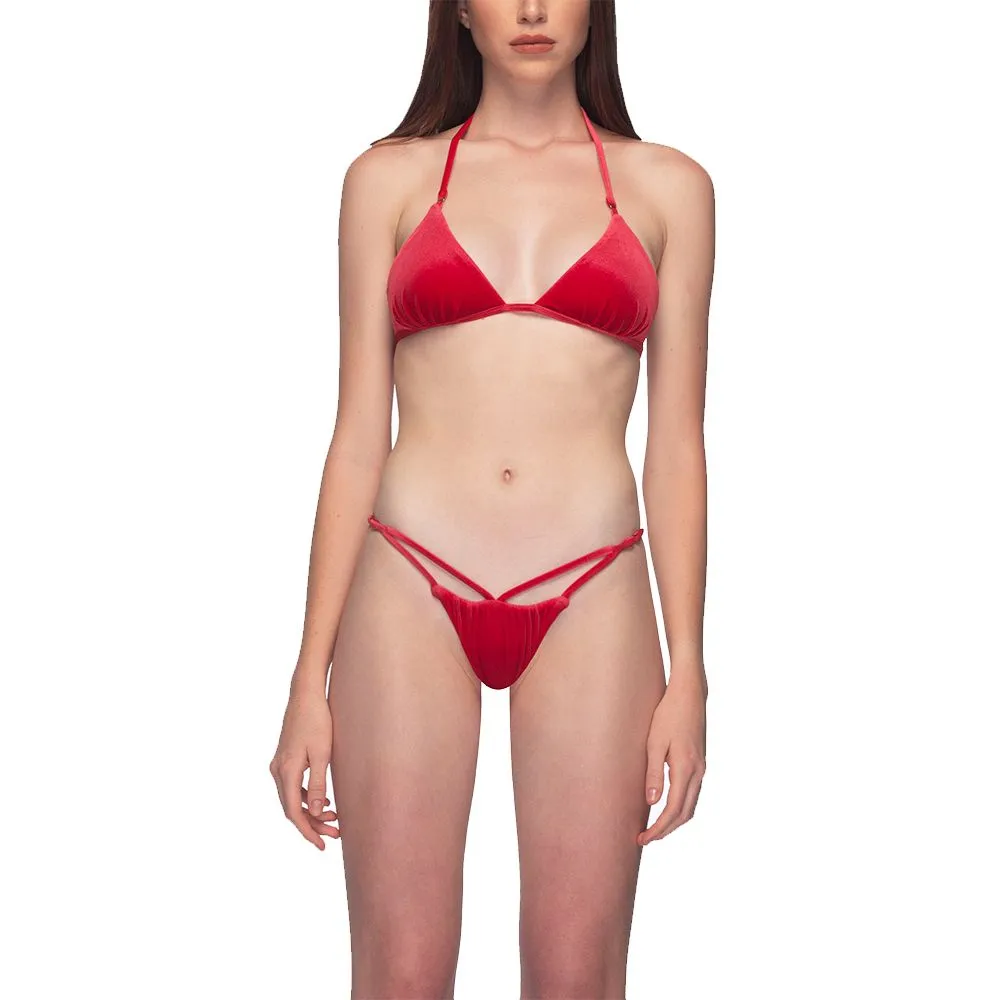 ANGELYS BALEK Red Halter String Bikini & Front Cutout Brazilian Brief Women Swimsuit Size - M