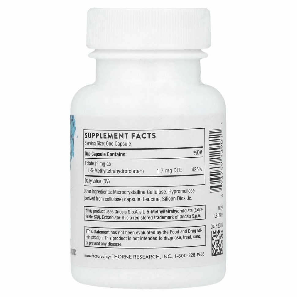 Thorne Research, 5-метилтетрагидрофолат, 1 мг, 60 капсул