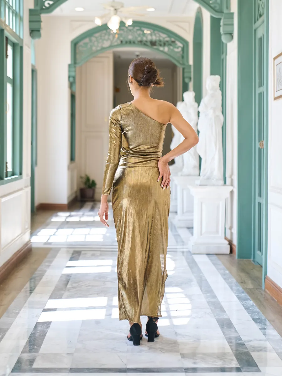 ROSE THE LABEL Gold-Olivia metallic dress