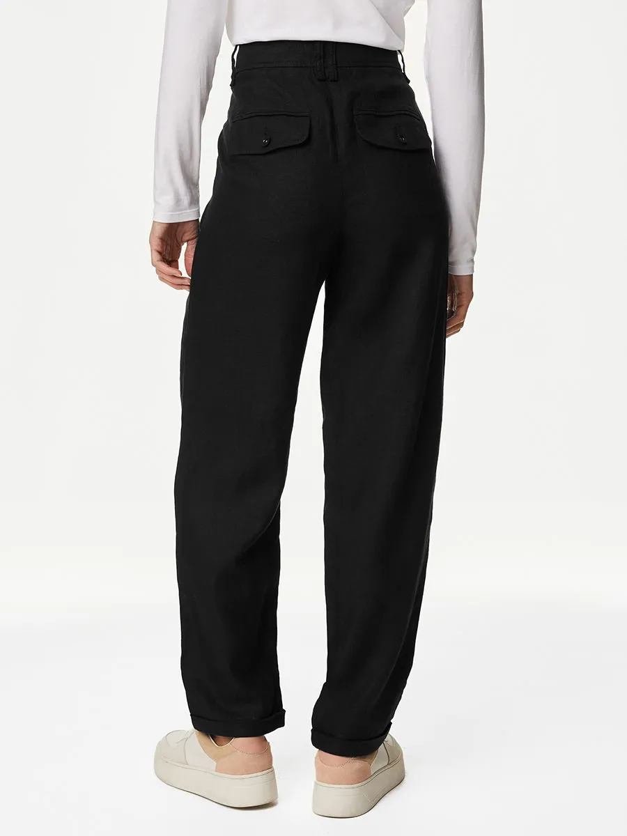 MARKS & SPENCER Women Trousers Pure Linen Tapered Black