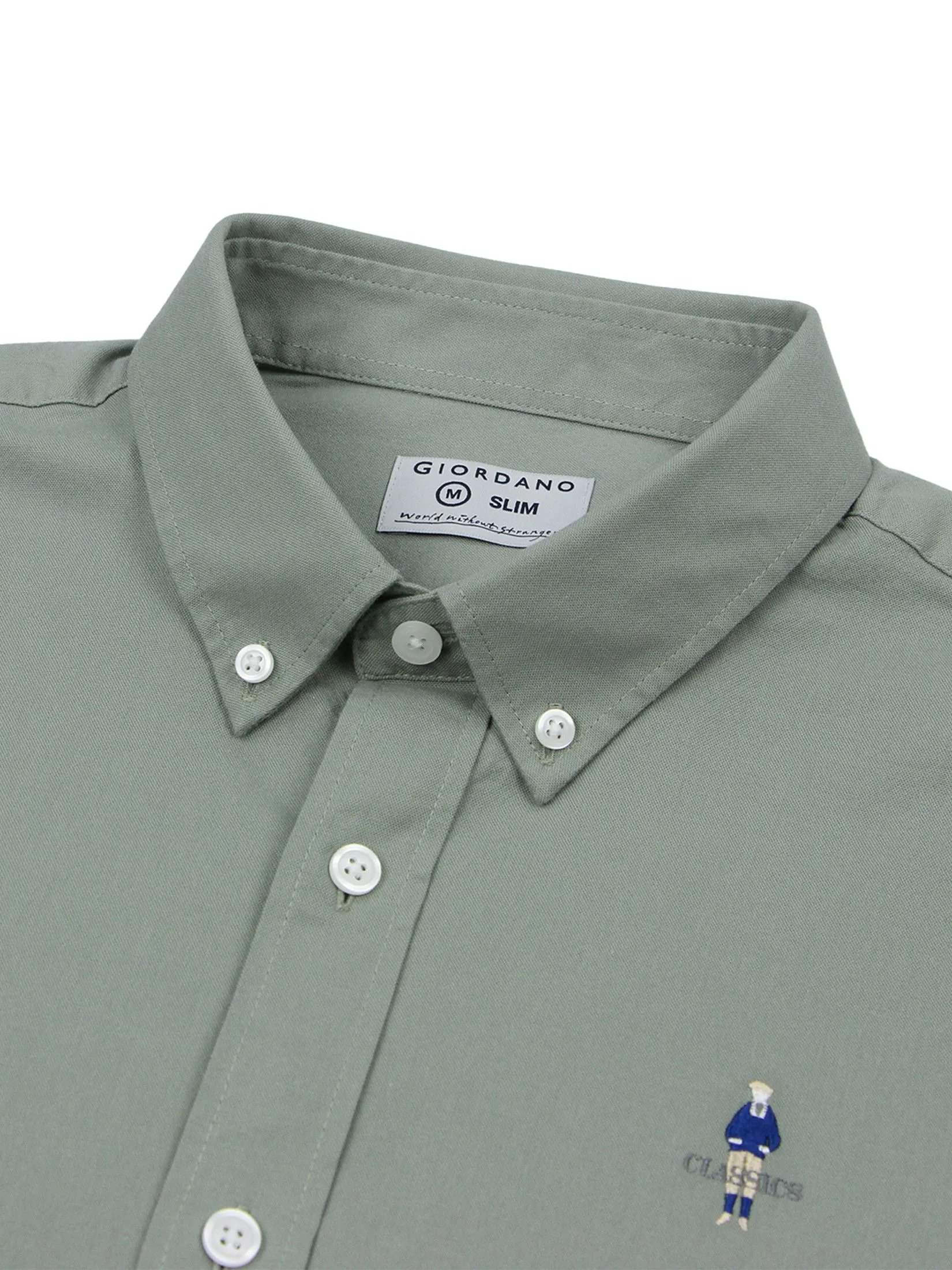 GIORDANO Men's Slim Stretch Oxford Shirts (Classic Man) Oil Green