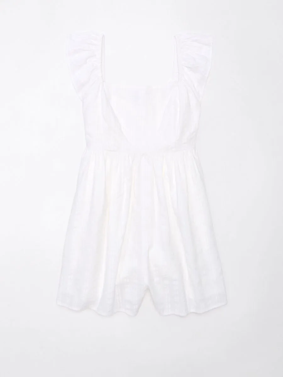 AMERICAN EAGLE WOMEN 7583 FLUTTER SLV BABYDOLL ROMPER 100 WHITE