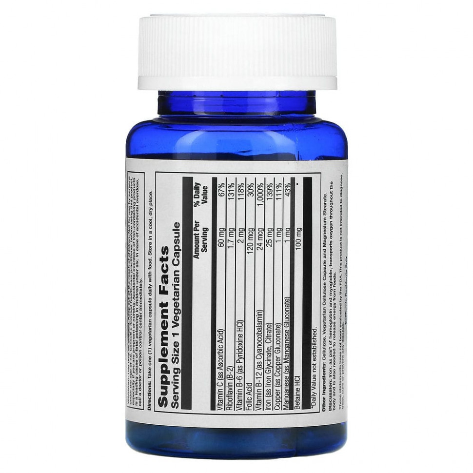 Nature's Life, комплекс железа, 25 мг, 50 вегетарианских капсул